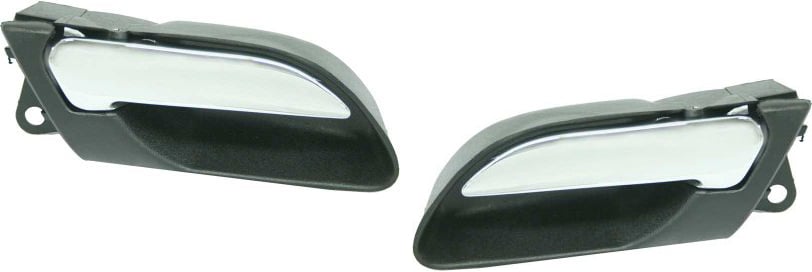 Front Interior Door Handle Pair/Set for BMW 3-Series 1999-2006, Right (Passenger) and Left (Driver), Chrome Lever with Black Bezel Replacement Models: for 320i, 323i, 325i, 328i, 330i.