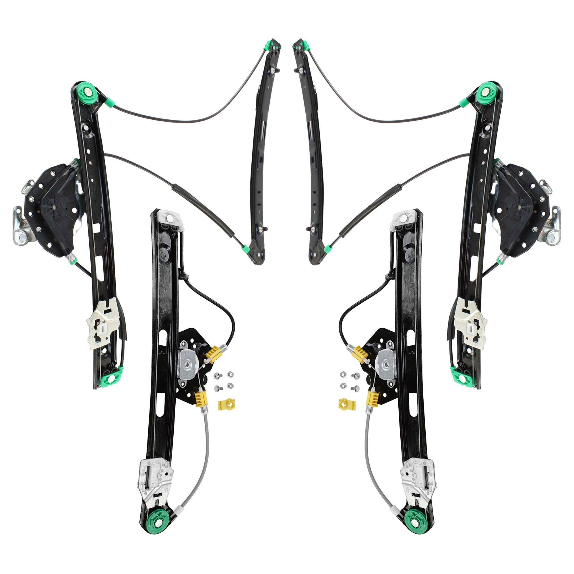 Front and Rear Window Regulator Pair/Set for 2000-2005 BMW 3-Series, Right (Passenger) and Left (Driver), w/o Motor, for Sedan/Wagon - Replacement (Fits Models: for 320i, 323i, 325i, 328i, 330i)