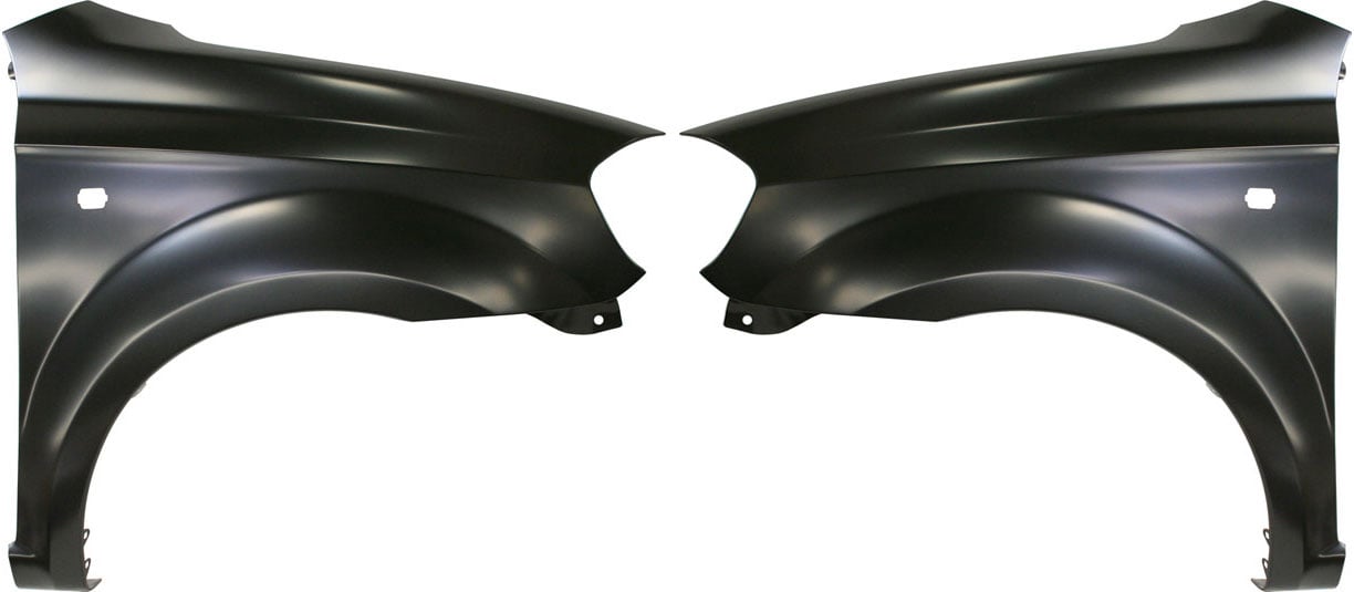Front Fender Pair/Set for 2007-2008 Chevrolet Aveo Sedan, Right (Passenger) and Left (Driver), Primed (Ready to Paint), with Signal Light Holes - Replacement