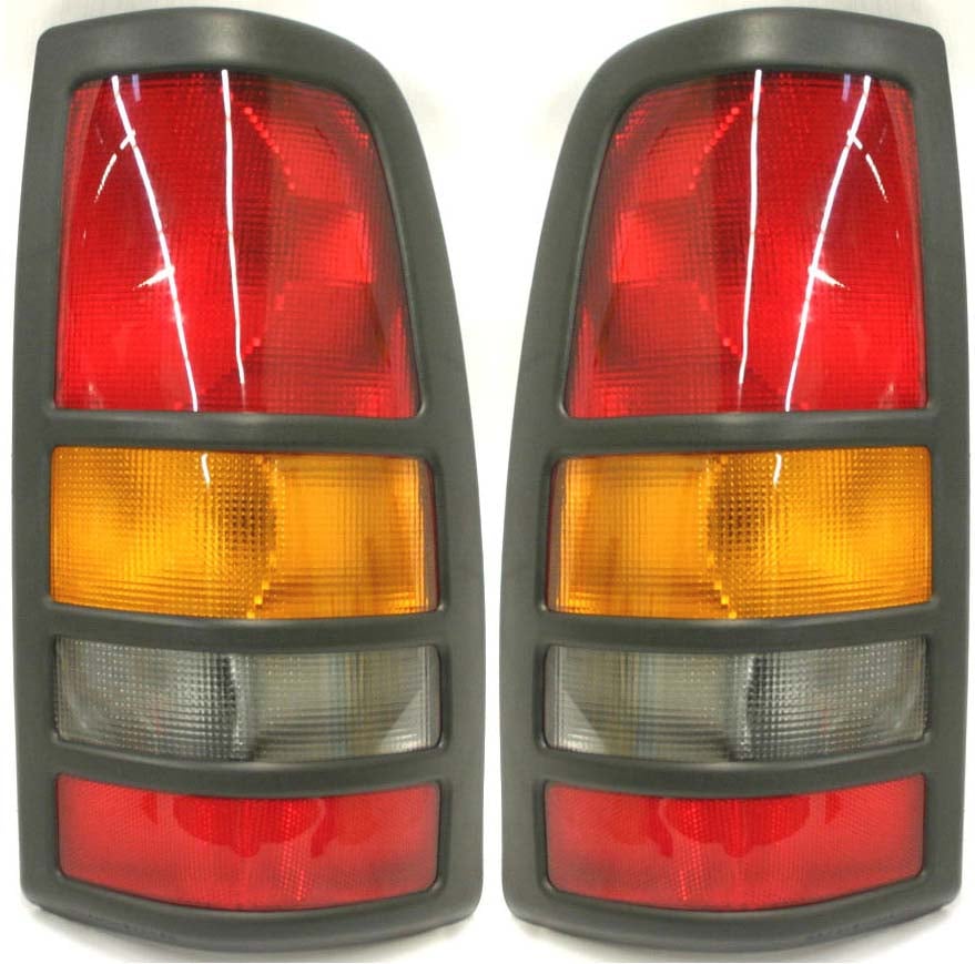 Tail Light Assembly Pair/Set for Chevrolet Silverado/Sierra 3500 (2001-2003), with Black Bezel, Fleetside, Right (Passenger) and Left (Driver), Replacement