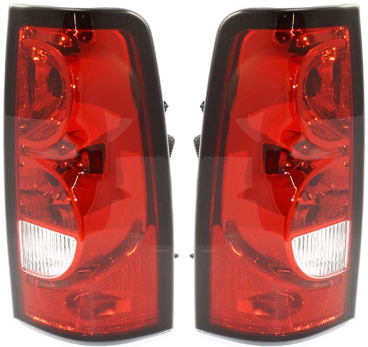 Tail Light Assembly Pair/Set for 2004-2007 Silverado, Right (Passenger) and Left (Driver), Halogen, With Black Trim, Fleetside, Includes 2007 Classic, Replacement