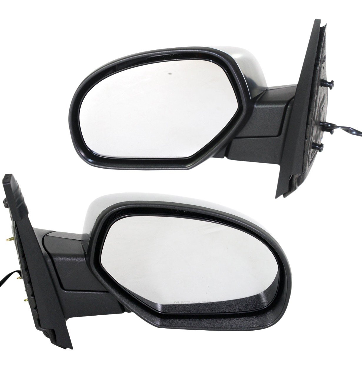 Mirror Pair/Set for Chevrolet Silverado (2007-2013) and Suburban (2007-2014) Non-Towing, Power, Manual Folding, Heated, Chrome, Right (Passenger) and Left (Driver), No Memory, with Puddle and Signal Light Replacement