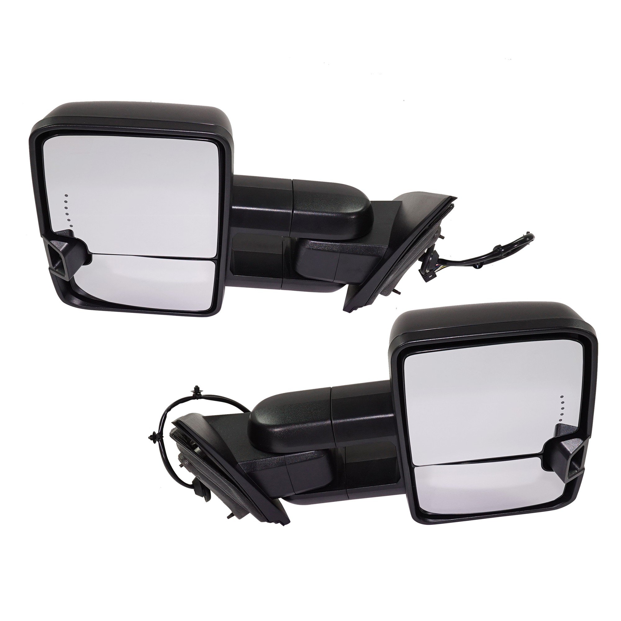 Towing Mirror Pair/Set for Silverado/Sierra 1500 2014-2018, Right (Passenger) and Left (Driver), Power, Manual Folding, Heated, Textured, Suitable for 2019 Silverado 1500 LD/Sierra 1500 Limited, Trailer with Amber In-Housing LED Signal Light Replacement