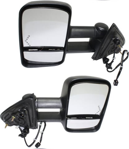 Towing Mirror Pair/Set for Chevrolet Silverado/Sierra 1500 (2014-2018) / 2500 HD/3500 HD (2015-2019), Right (Passenger) and Left (Driver), Power, Manual Folding, Heated, Textured, w/ Signal Light, Includes 19 Silverado 1500 LD/Sierra 1500 Limited Replacement