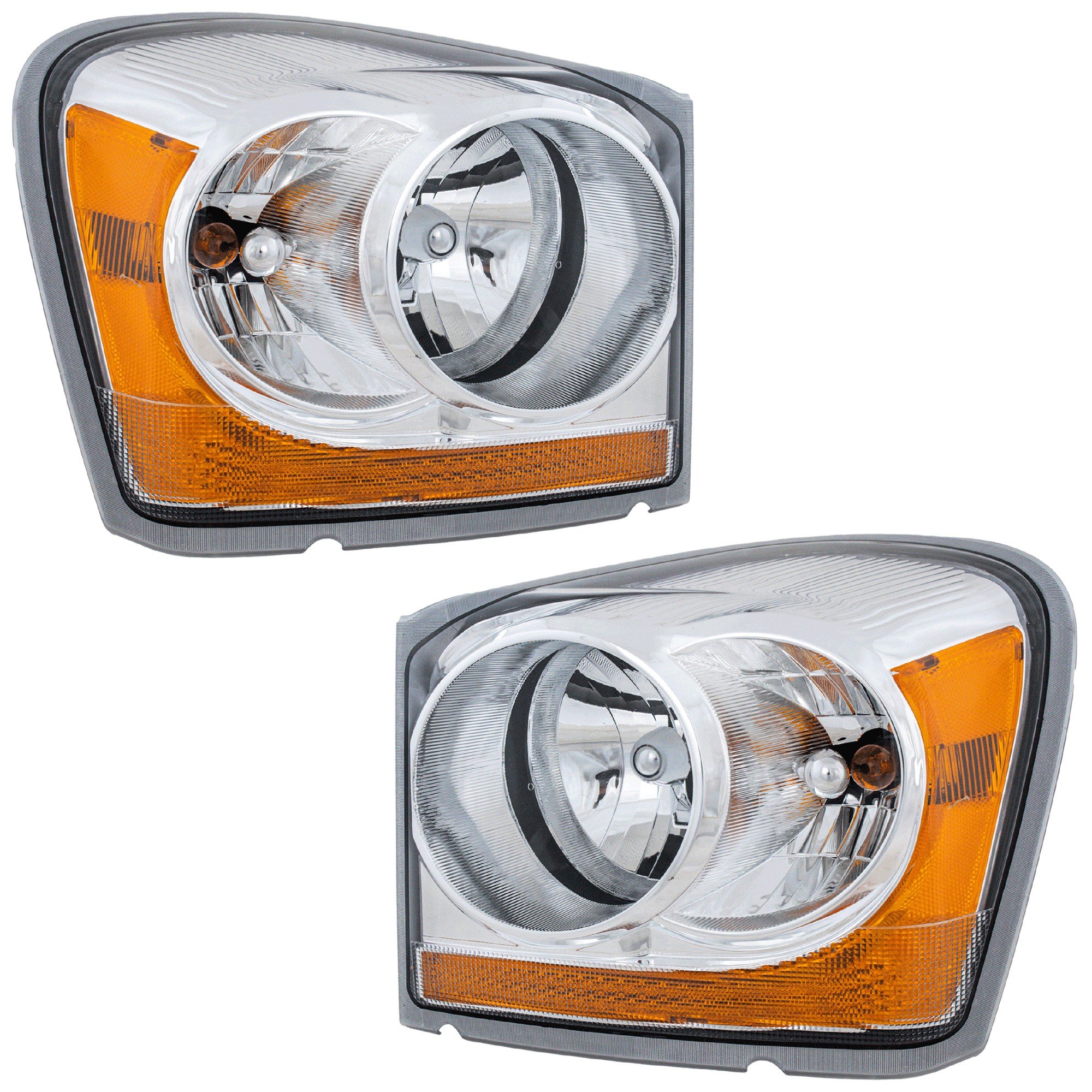 Headlight Assembly Pair/Set for 2004-2005 Durango, Right (Passenger) and Left (Driver), Halogen, Chrome Interior, Replacement