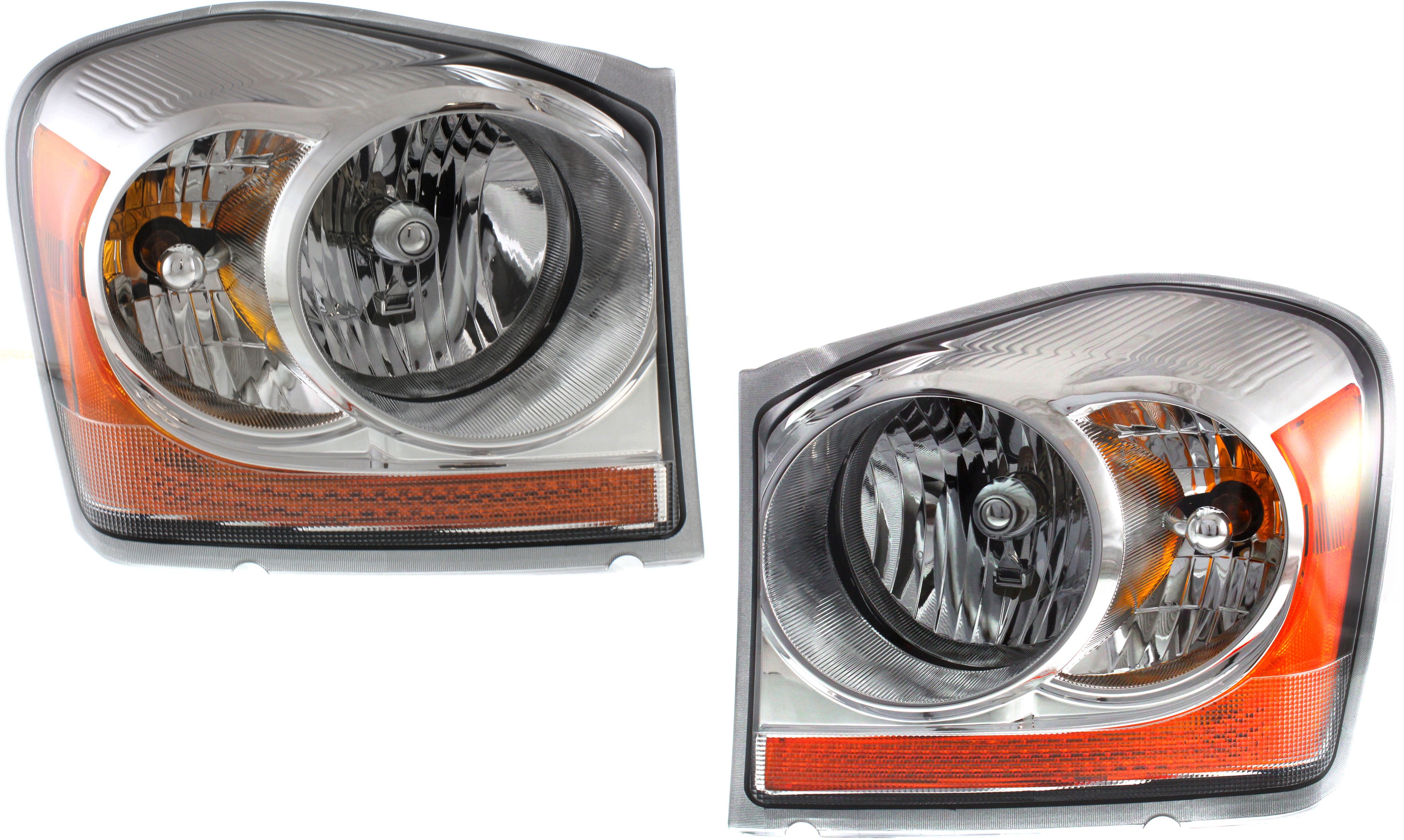 Headlight Assembly Pair/Set for 2006 Durango, Includes Right (Passenger) and Left (Driver) Halogen Lights with Chrome Interior, Replacement