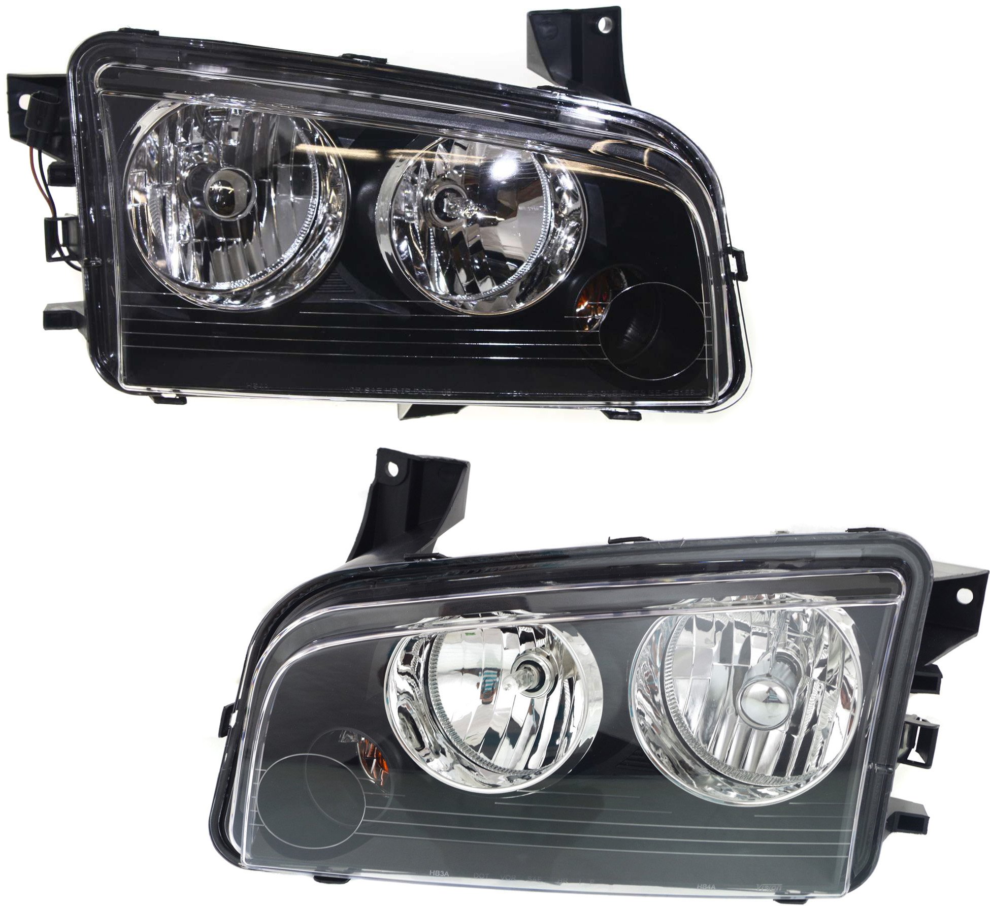 Headlight Assembly Pair/Set for Dodge Charger 2007-2010, Right (Passenger) and Left (Driver), Halogen, Black Interior, From 11-8-06 Replacement