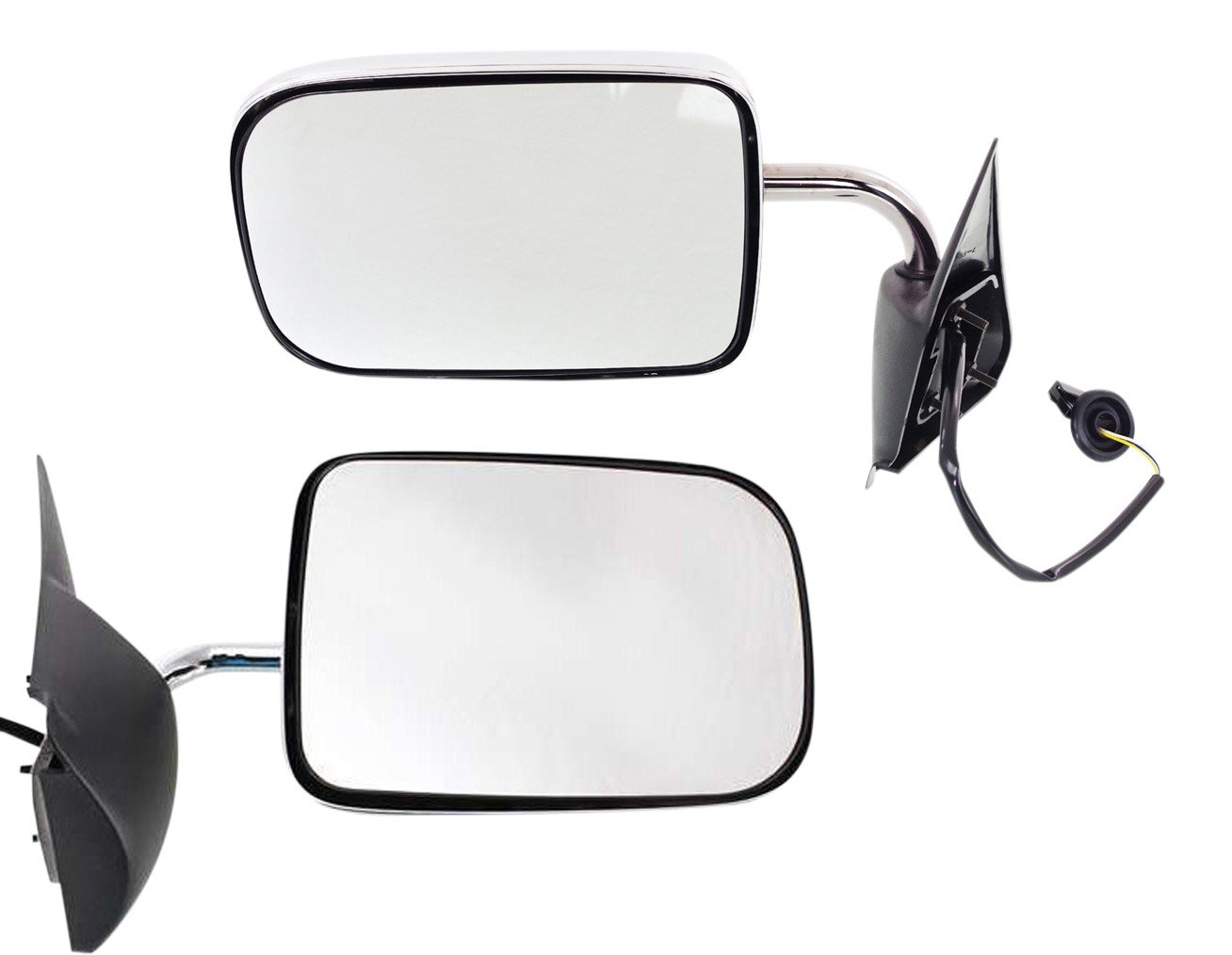 Auto Side Mirrors for Dodge RAM Full Size P/U 1994-1997, Right (Passenger) and Left (Driver), Pair/Set of 2, Power Control, Non-Heated, Manual Folding, Chrome, Non-Towing, with Convex and Flat Glass, Old Body Style Replacement