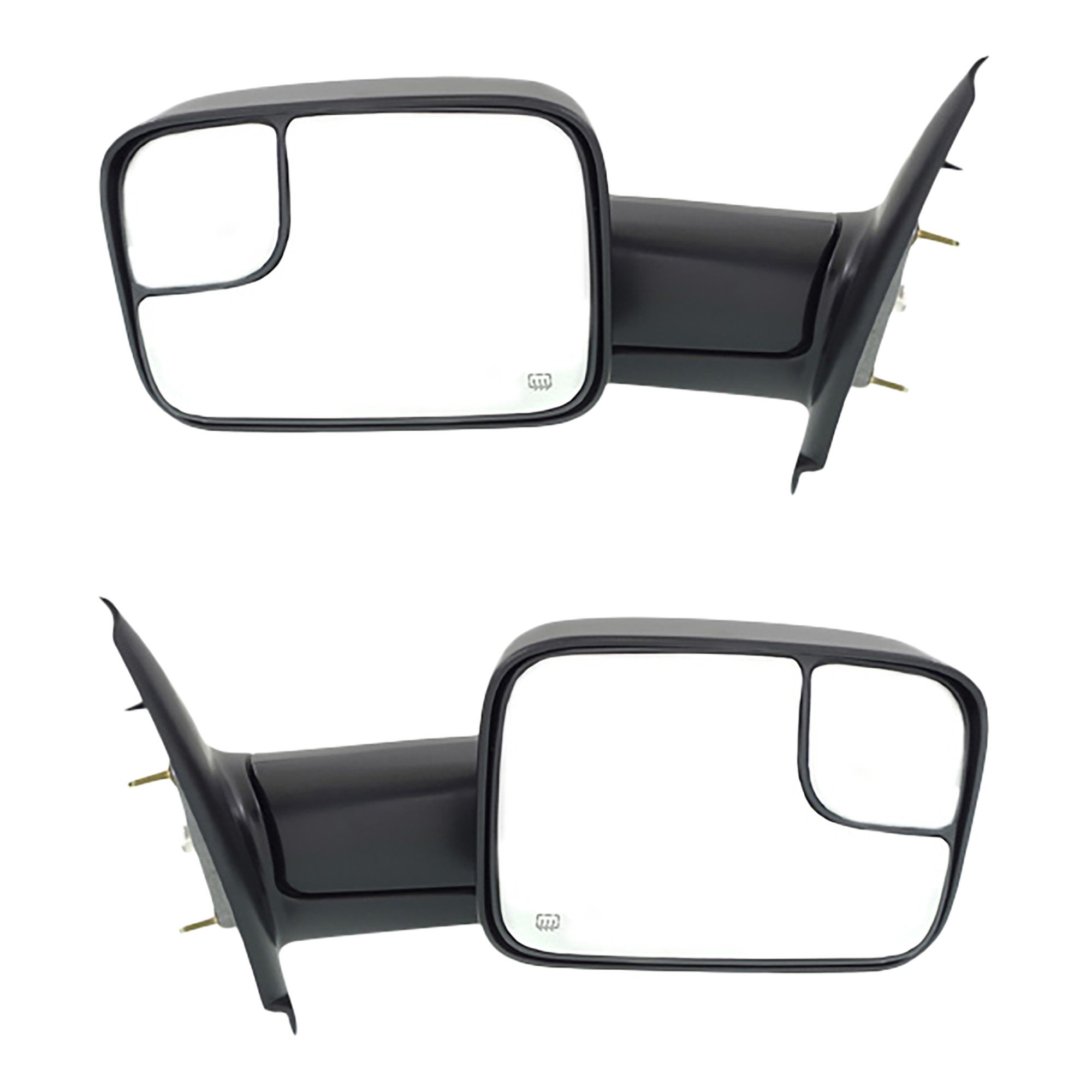Towing Mirror Pair/Set for Dodge RAM 1500 2002-2008, RAM 2500/3500 2003-2009, Right (Passenger) and Left (Driver), Power, Manual Folding, Heated, Textured Replacement