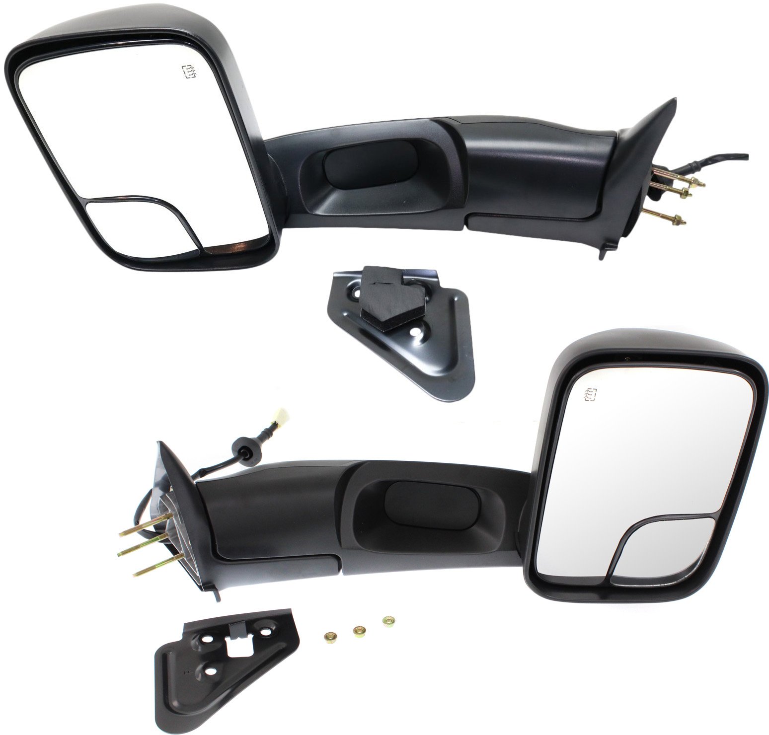 Towing Mirror Pair/Set for Dodge Ram 1500 Pickup 1998-2001, Ram 2500/3500 Pickup 1998-2002, Right (Passenger) & Left (Driver), Power, Manual Folding, Heated, Textured, with Bracket, Replacement