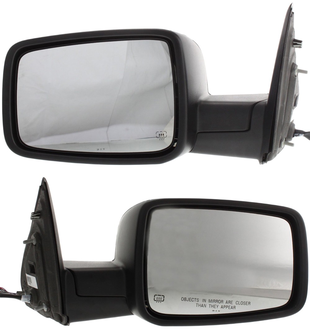 Power Mirror Pair/Set for Dodge Full Size P/U 2009-2012, Right (Passenger) and Left (Driver), Non-Towing, Manual Folding, Heated, Chrome, with Memory, Puddle and Signal Light Replacement