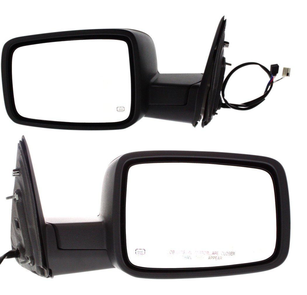 Mirror Pair/Set for Dodge Full Size P/U 2009-2012, Right (Passenger) and Left (Driver), Non-Towing, Power, Manual Folding, Heated, Textured, with Puddle and Signal Lights, Without Memory - Replacement