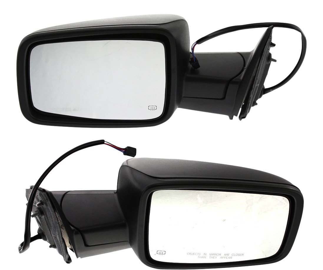 Mirror Pair/Set for Dodge RAM 1500 Pickup 2009-2013, RAM 2500 Pickup 2010-2012, Right (Passenger) & Left (Driver), Non-Towing, Power Adjustable, Manual Folding, Heated, Textured, without Memory, with Puddle Light and Signal Light, Replacement