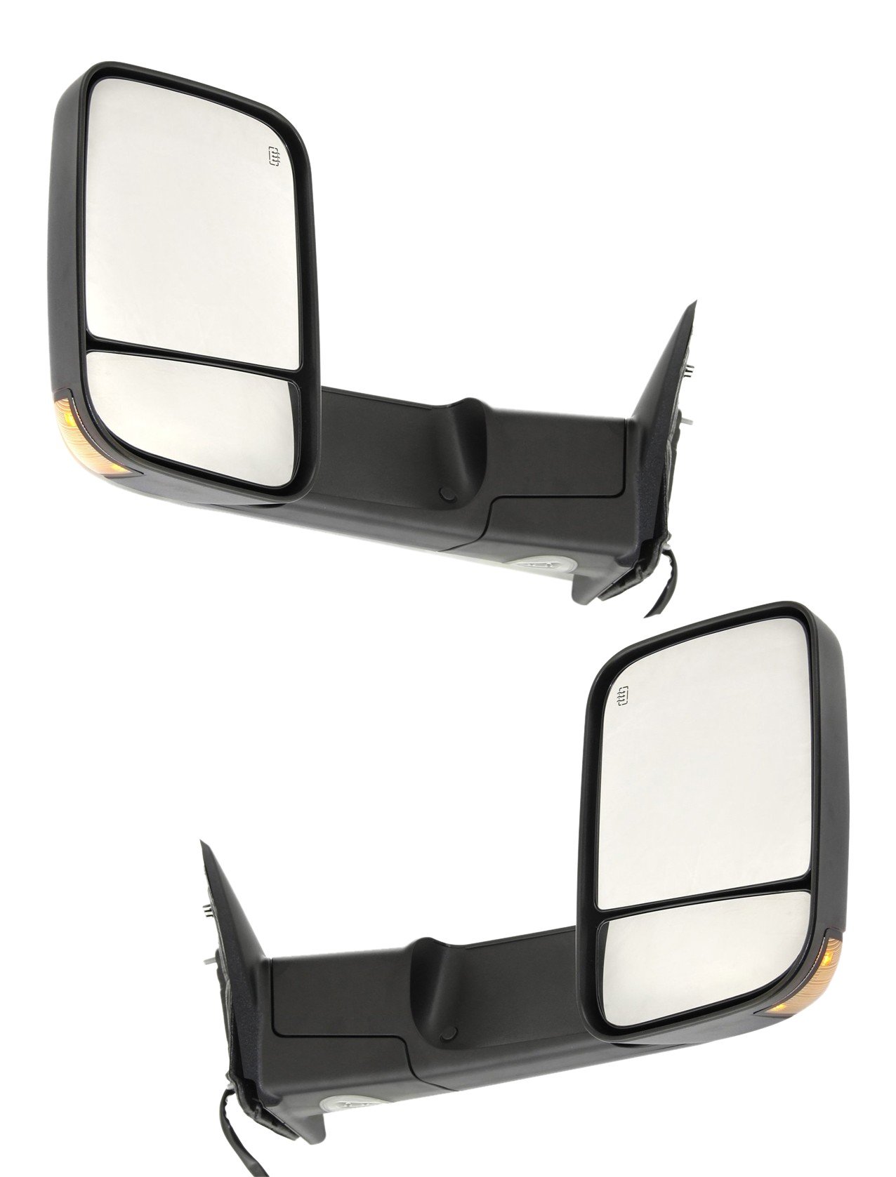 Towing Mirror Pair/Set for Dodge RAM1500/2500/3500 Pickup 2010-2012, Right (Passenger) and Left (Driver), Power, Manual Folding, Heated, Textured, with Signal Light, without Auto-Dimming, BSD, and Memory Replacement