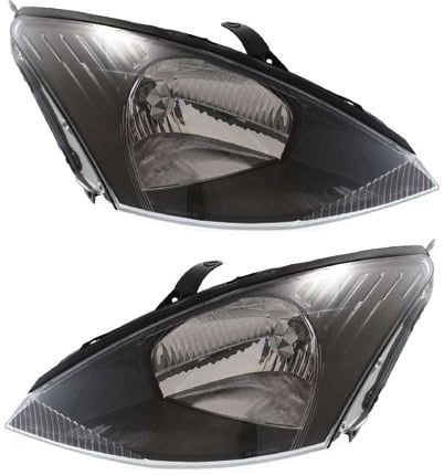 Headlight Assembly Pair/Set for 2003-2004 Ford Focus, Right (Passenger) and Left (Driver), Halogen, Gray Interior, Excluding SVT Models, Replacement