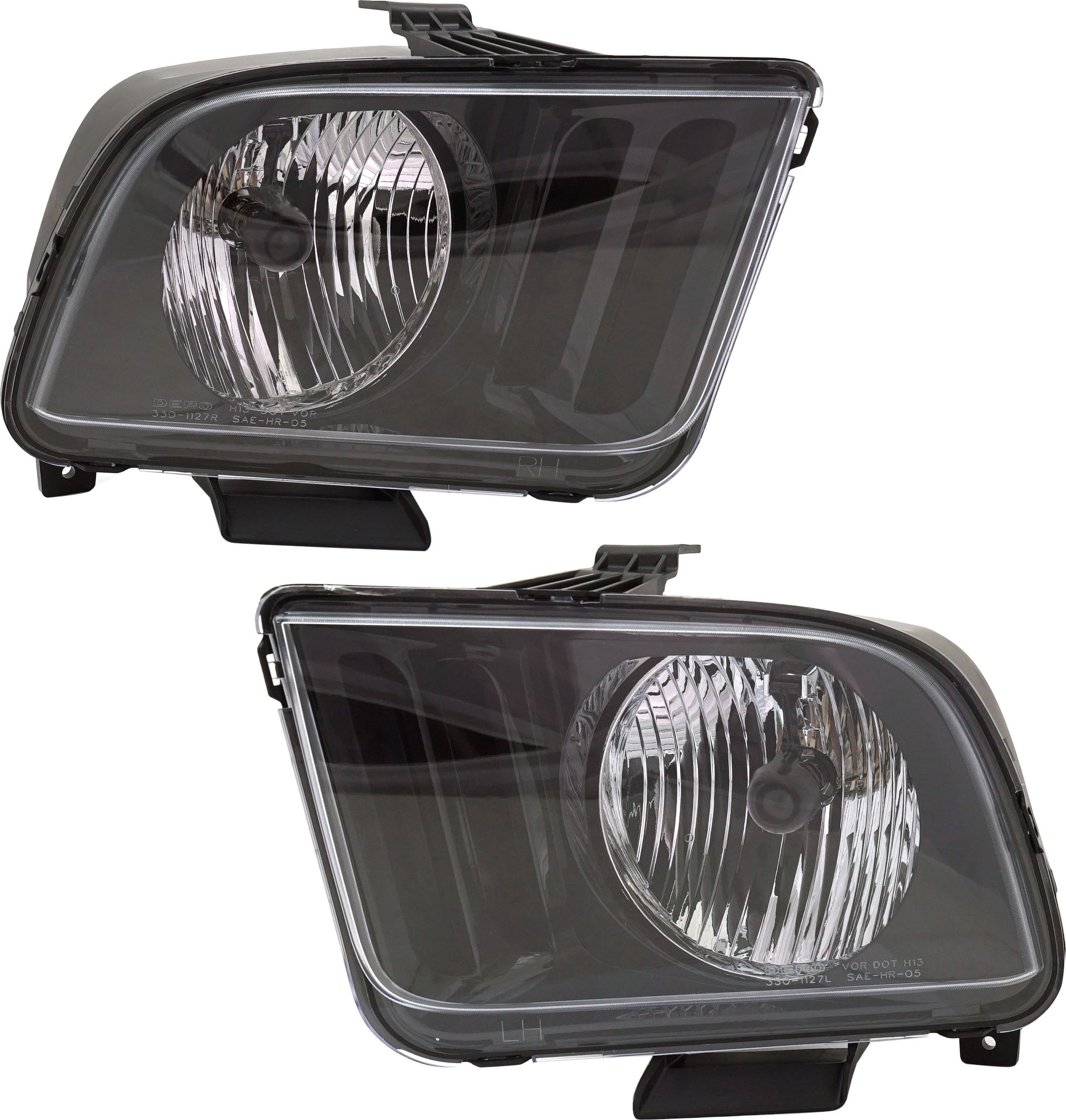 Headlight Assembly Pair/Set for 2005-2006 Ford Mustang, Right (Passenger) and Left (Driver), Halogen, Replacement