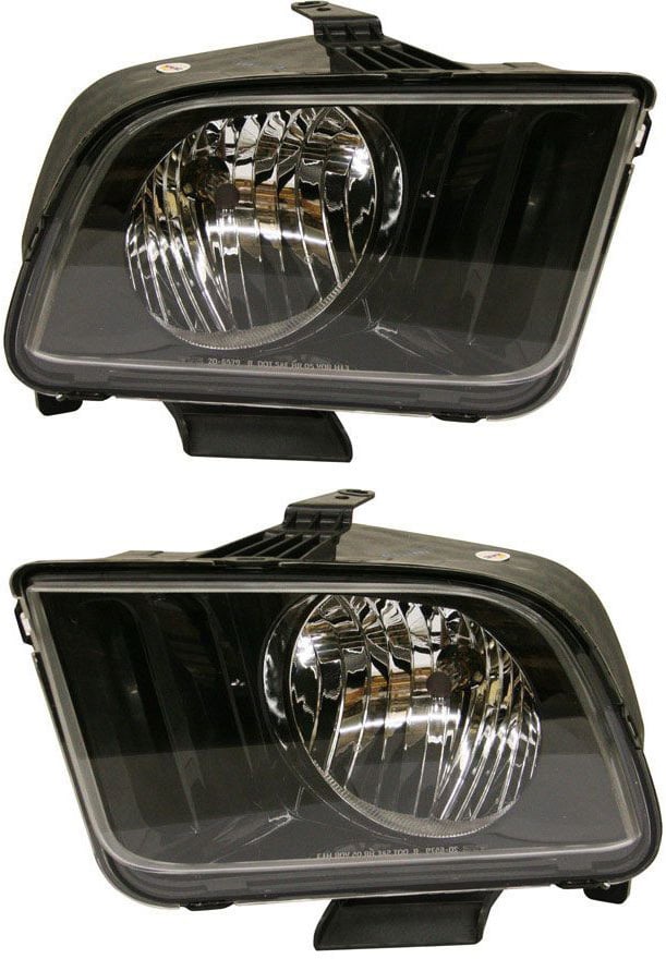 Headlight Assembly Pair/Set for 2007-2009 Ford Mustang, Right (Passenger) and Left (Driver) Halogen Replacement