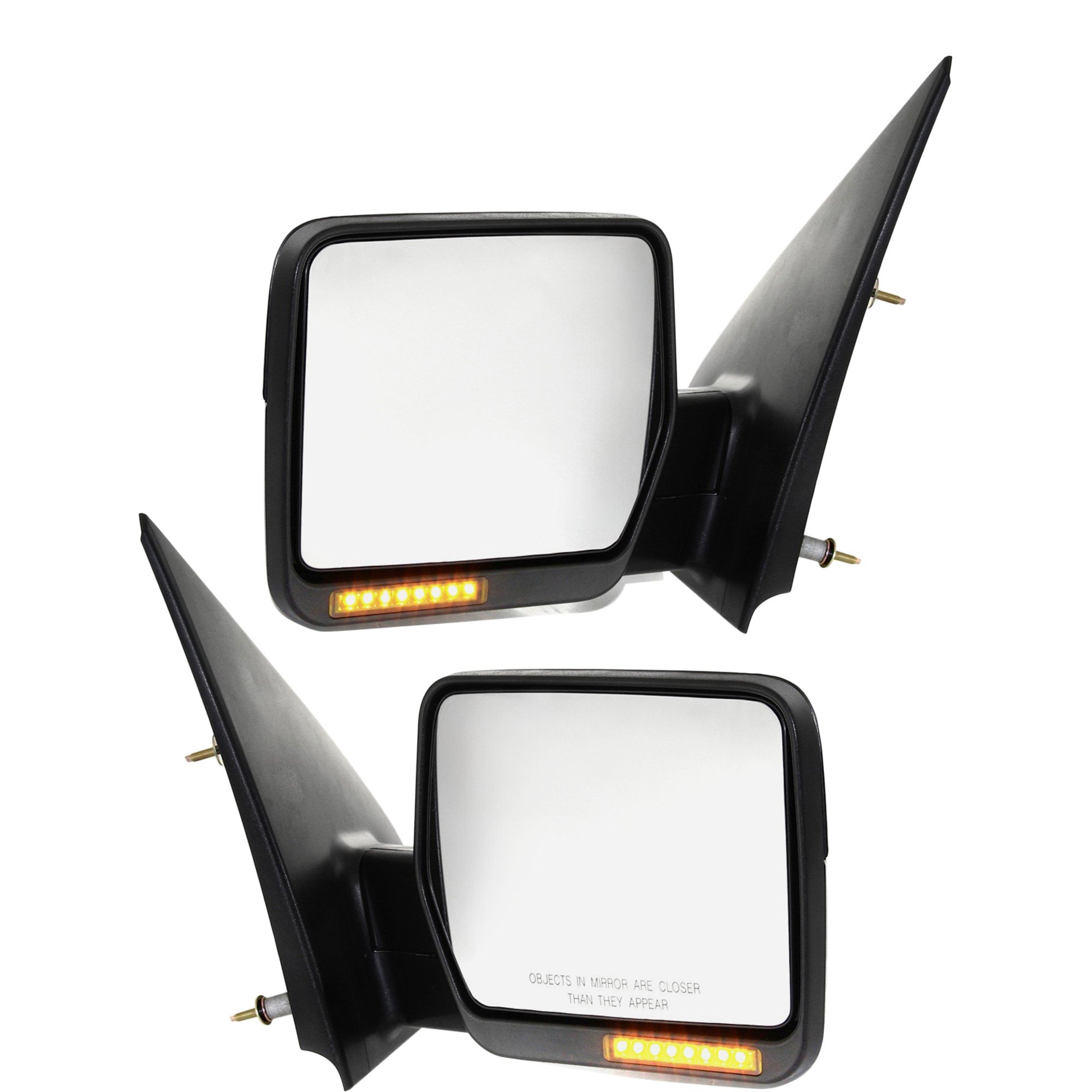 Mirror Pair/Set for Ford F-150 2004-2006, Right (Passenger) and Left (Driver), Non-Towing Power, Manual Folding, Heated, Textured, w/ In-housing Signal Light, w/o Auto-Dimming, Blind Spot Detection, Memory