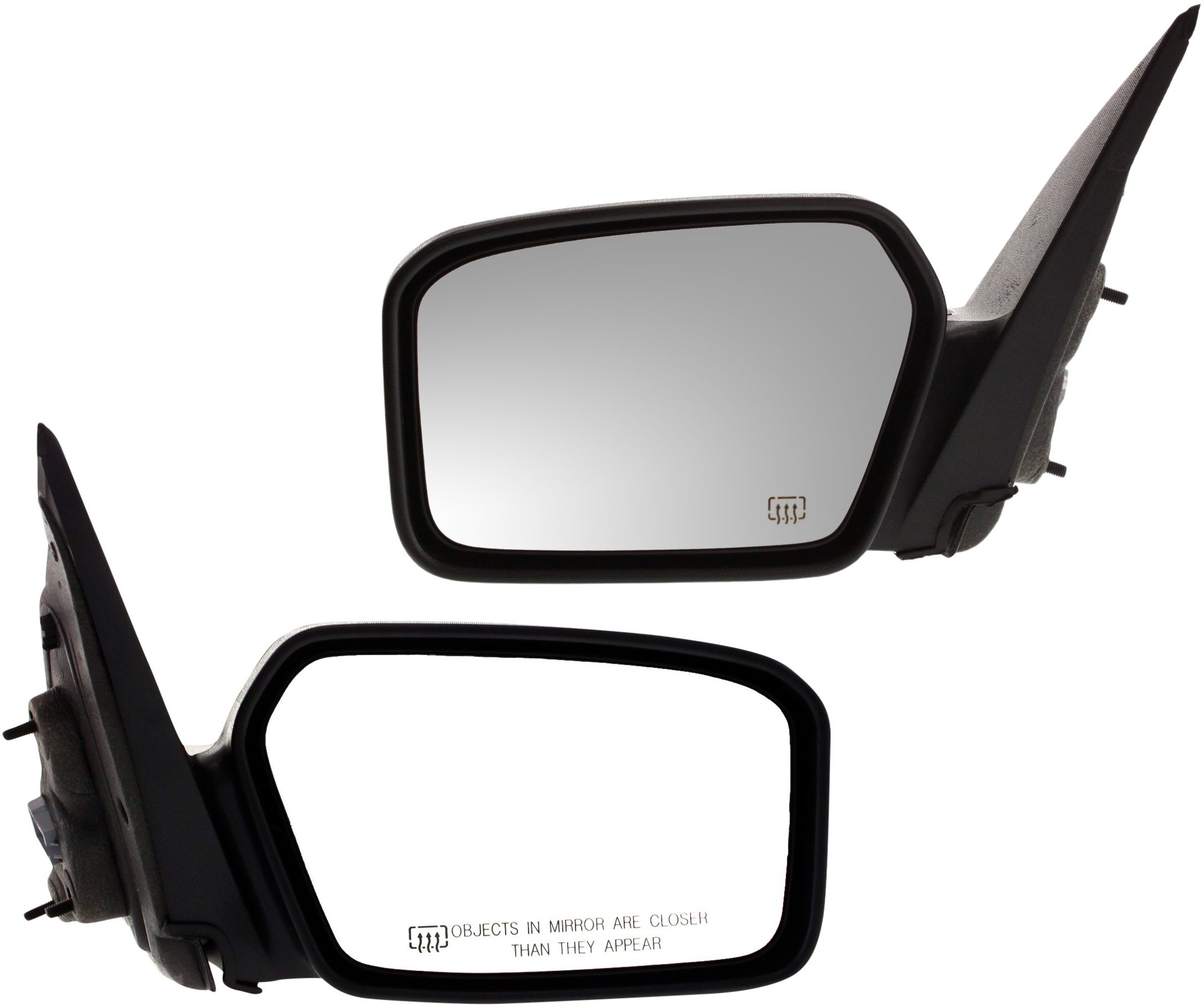 Mirror Pair/Set for Ford Fusion 2006-2012, Right (Passenger) and Left (Driver), Power, Non-Folding, Heated, Paintable/Textured, 2 Caps, without Puddle Light, Excludes Hybrid Model Replacement.