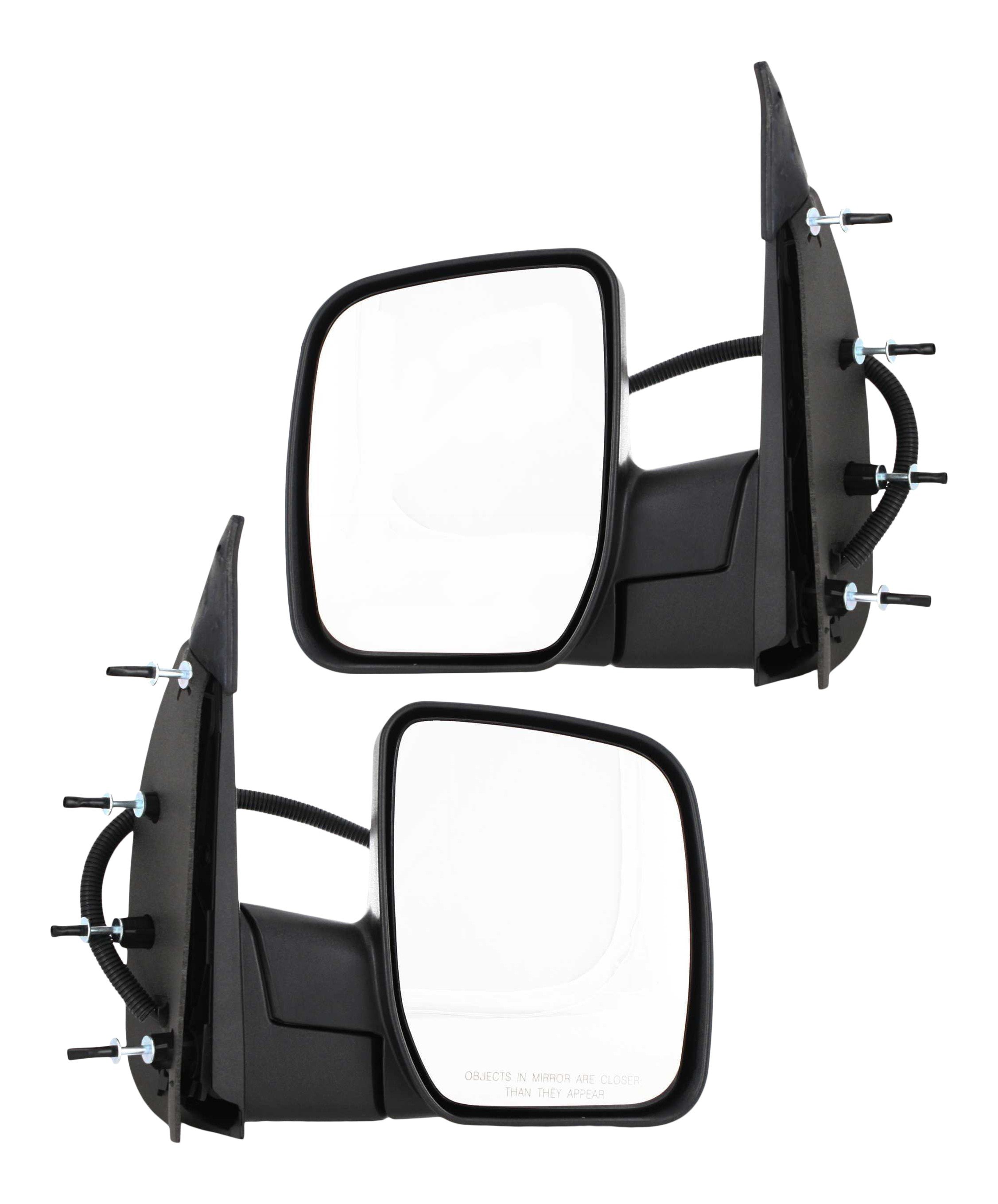 Mirror Pair/Set for Ford E-350 Super Duty 2007-2008, Right (Passenger) and Left (Driver), Non-Towing, Power, Manual Folding, Non-Heated, Textured Black, Without Auto Dimming, Blind Spot Detection, Memory, and Signal Light Replacement