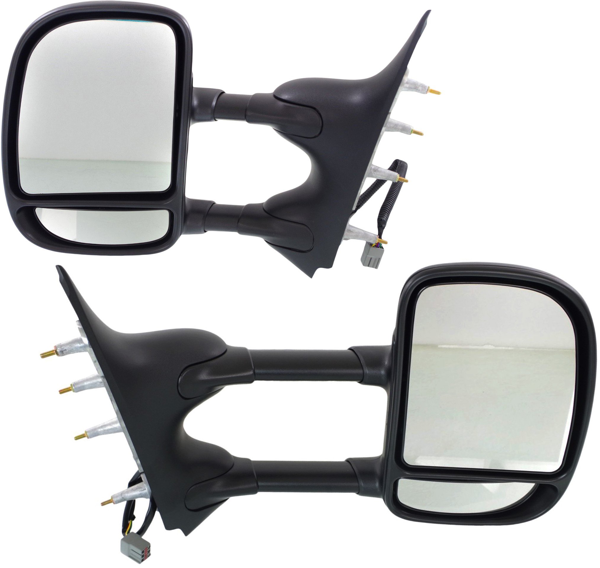 Towing Mirror Pair/Set for Ford Econoline Van 2009-2014, Right (Passenger) & Left (Driver), Power, Manual Folding, Textured, Non-Heated, w/o Auto-Dimming, Blind Spot Detection, Memory & Signal Light Replacement