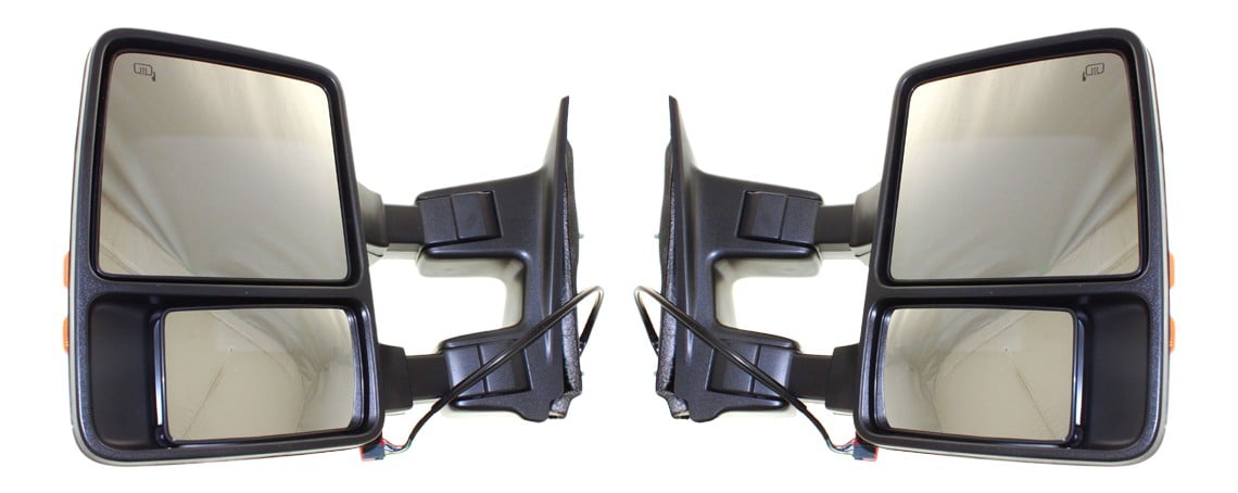 Towing Mirror Pair/Set for Ford F-Series Super Duty 2008, Right (Passenger) and Left (Driver), Power, Manual Folding, Heated, Textured, with Signal Light, without Memory, Replacement Fits: F-250, F-350, F-450, F-550.