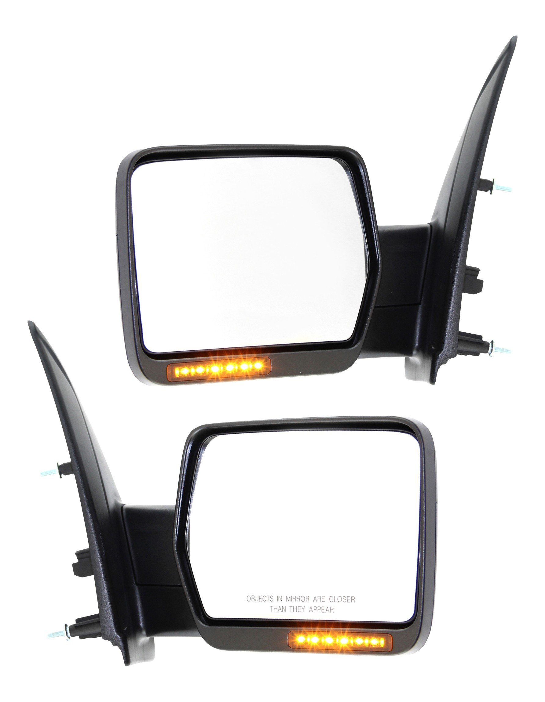 Mirror Pair/Set for Ford F-150 2009-2010, Right (Passenger) and Left (Driver), Non-Towing, Power Operated, Manual Folding, Heated, Textured, Without Auto-Dimming, Blind Spot Detection, In-Housing Signal Light, Memory, Excluding SVT Raptor Model, Replacement