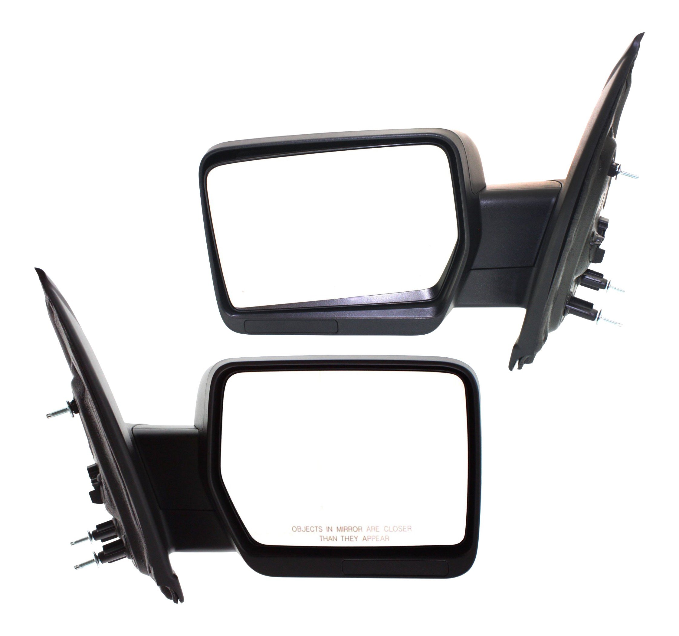 Mirror Pair/Set for Ford F-150 (2009-2010), Right (Passenger) and Left (Driver), Non-Towing, Power, Manual Folding, Non-Heated, Textured, Standard, w/o Auto Dimming, Blind Spot Detection, Memory, and Signal Light, Excludes SVT Raptor Model, Replacement
