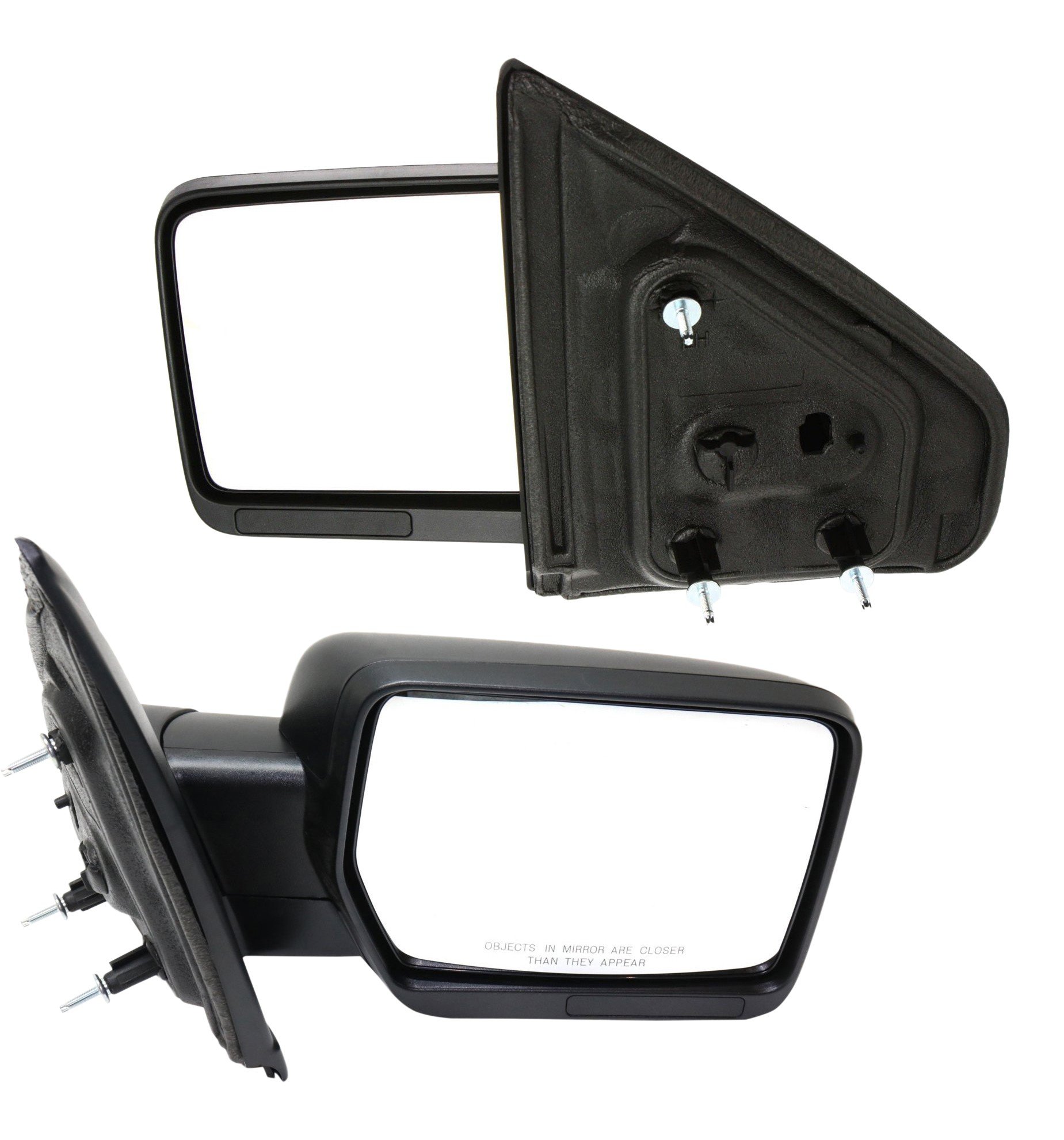 Mirror Pair/Set for Ford F-150 2009-2010, Right (Passenger) and Left (Driver), Non-Towing, Manual Adjust and Fold, Non-Heated, Textured, Without Auto Dimming, Blind Spot Detection, Memory, and Signal Light Replacement