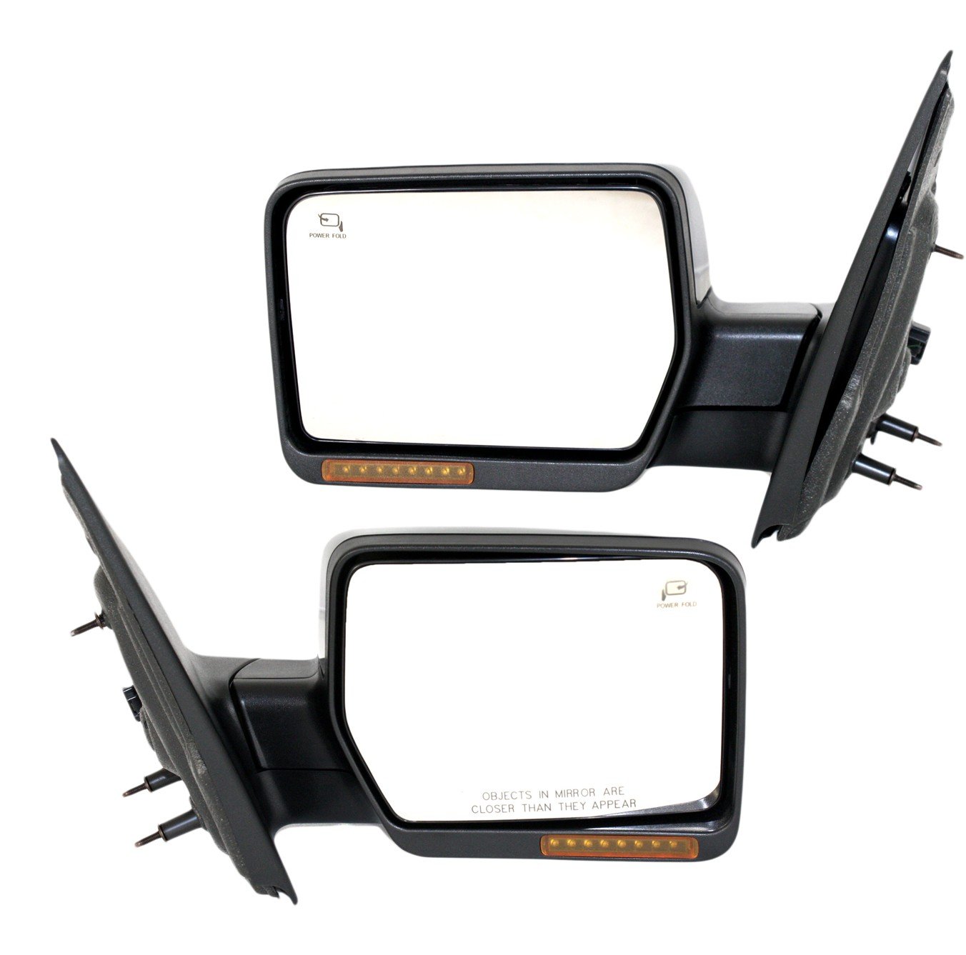 Power Folding Mirror Pair/Set for 2007-2008 Ford F-150, Right (Passenger) and Left (Driver), Non-Towing, Heated, Paintable with In-Housing Signal Light and Memory, without Auto Dimming, Blind Spot Detection Replacement