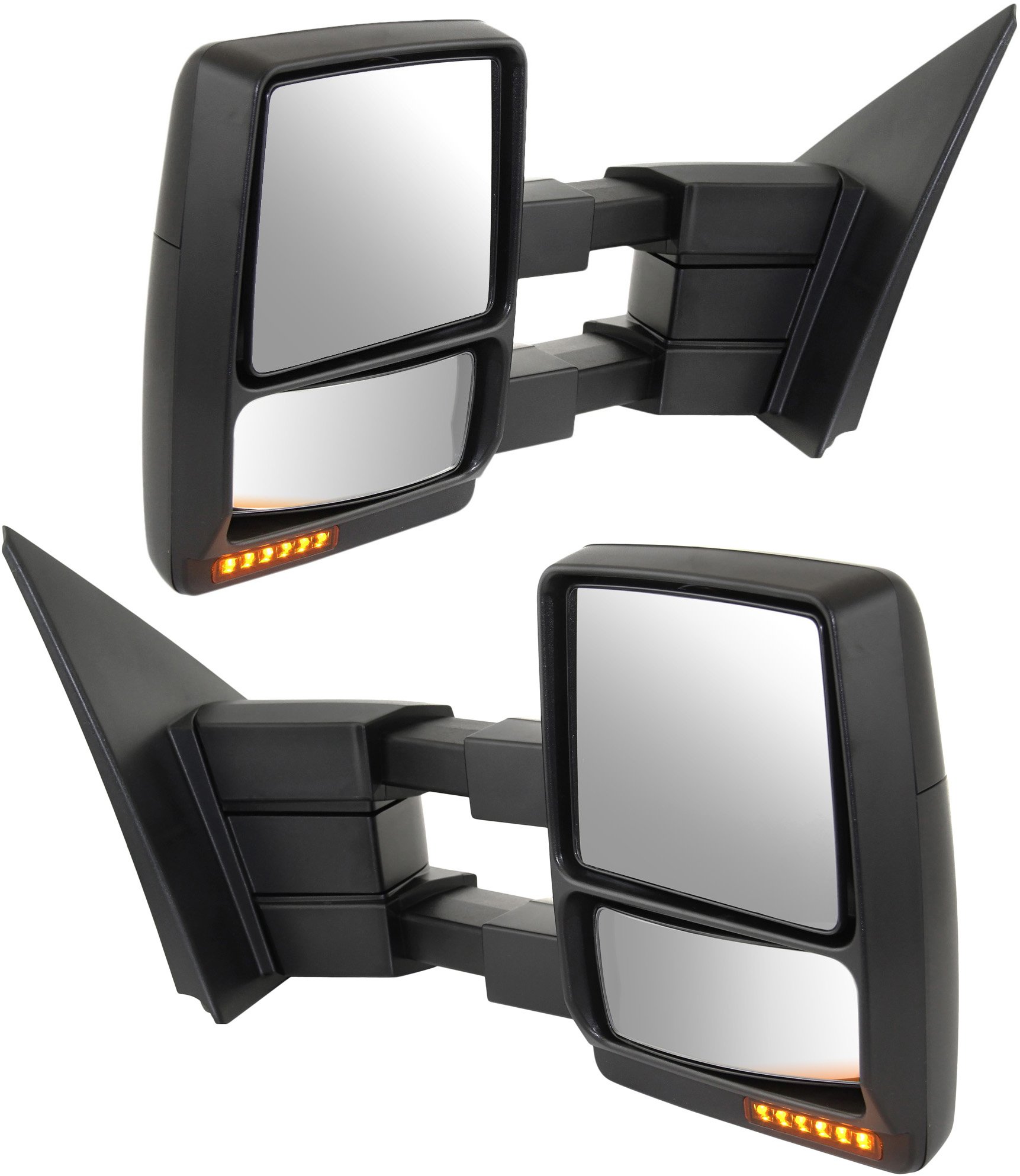 Towing Mirror Pair/Set for Ford F-150 2009-2014 Right (Passenger) and Left (Driver), Power, Manual Folding, Heated, Paintable, with Blind Spot Detection, In-housing Signal Light, Memory, Puddle Light, without Auto-Dimming, Excluding SVT Raptor Model, Replacement