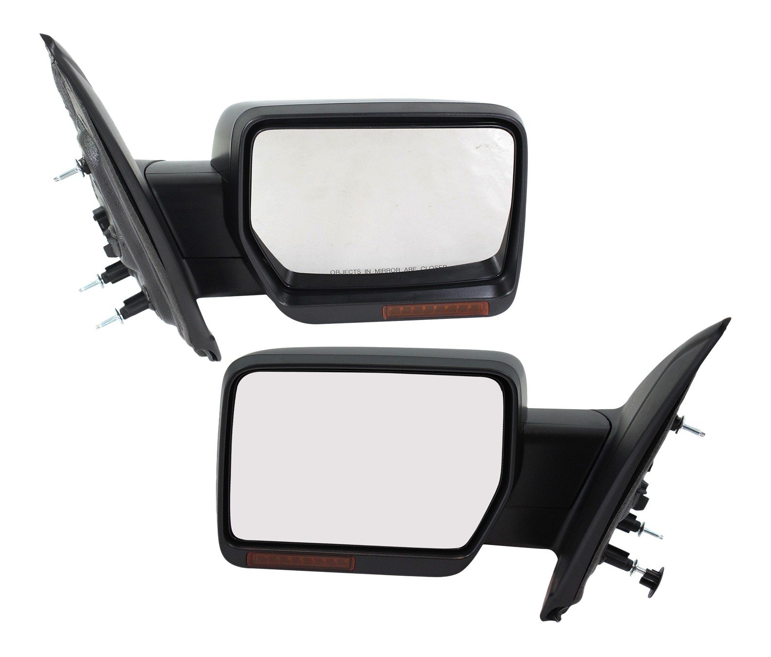 Mirror Pair/Set for Ford F-150 2009-2010, Right (Passenger) and Left (Driver), Non-Towing, Power, Manual Folding, Heated, Paintable, with In-Housing Signal Light & Memory, without Auto Dimming and Blind Spot Detection, Replacement
