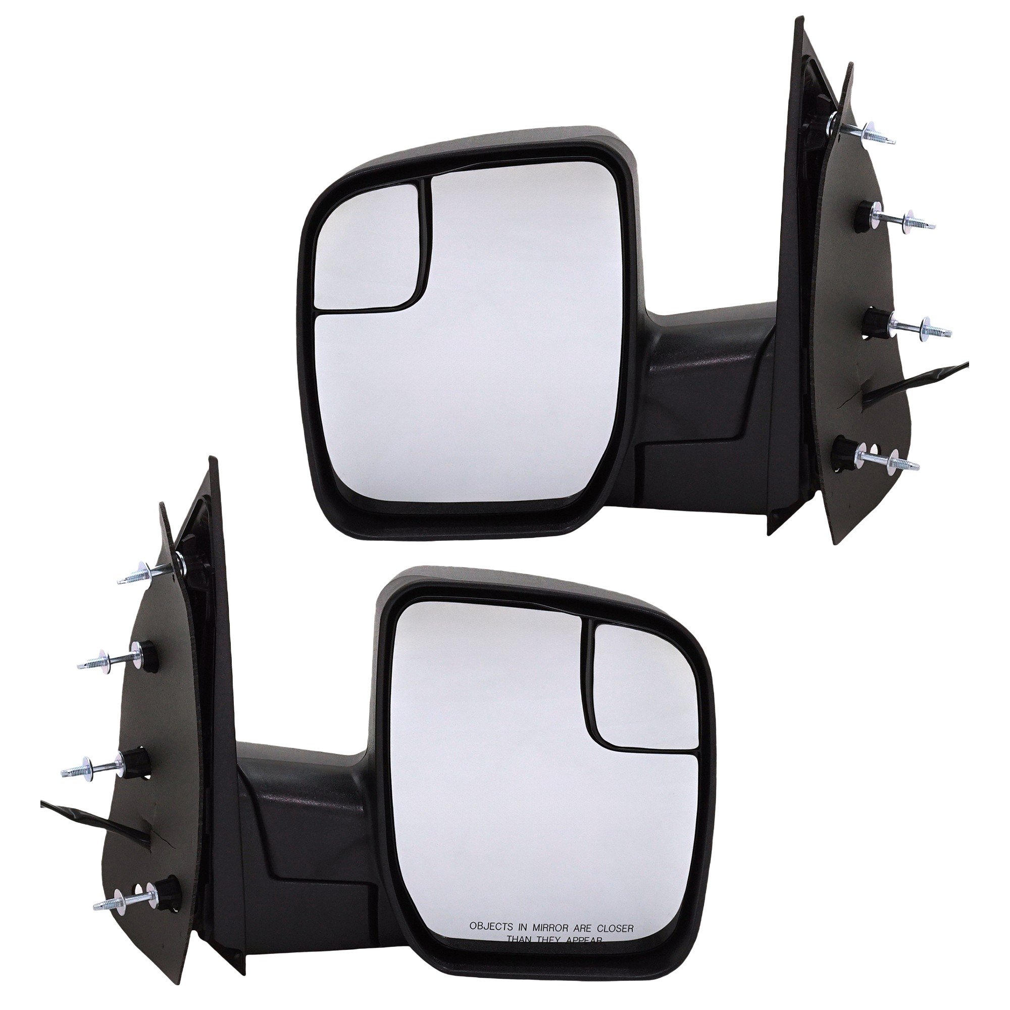 Mirror Pair/Set for Ford Econoline Van 2010-2014, Right (Passenger) & Left (Driver), Non-Towing, Power Adjustment, Manual Folding, Non-Heated, Textured, without Auto Dimming, Blind Spot Detection, Memory, and Signal Light Replacement