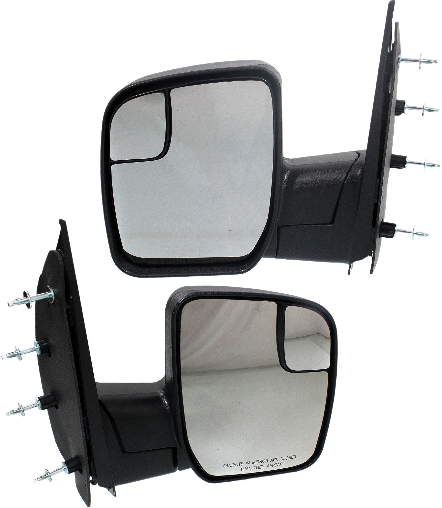 Pair/Set - Manual Adjust & Folding Non-Towing Mirrors for Ford Econoline Van 2010-2014, Right (Passenger) & Left (Driver), Non-Heated, Textured, Without Auto Dimming, BSD, Memory, Signal Light Replacement