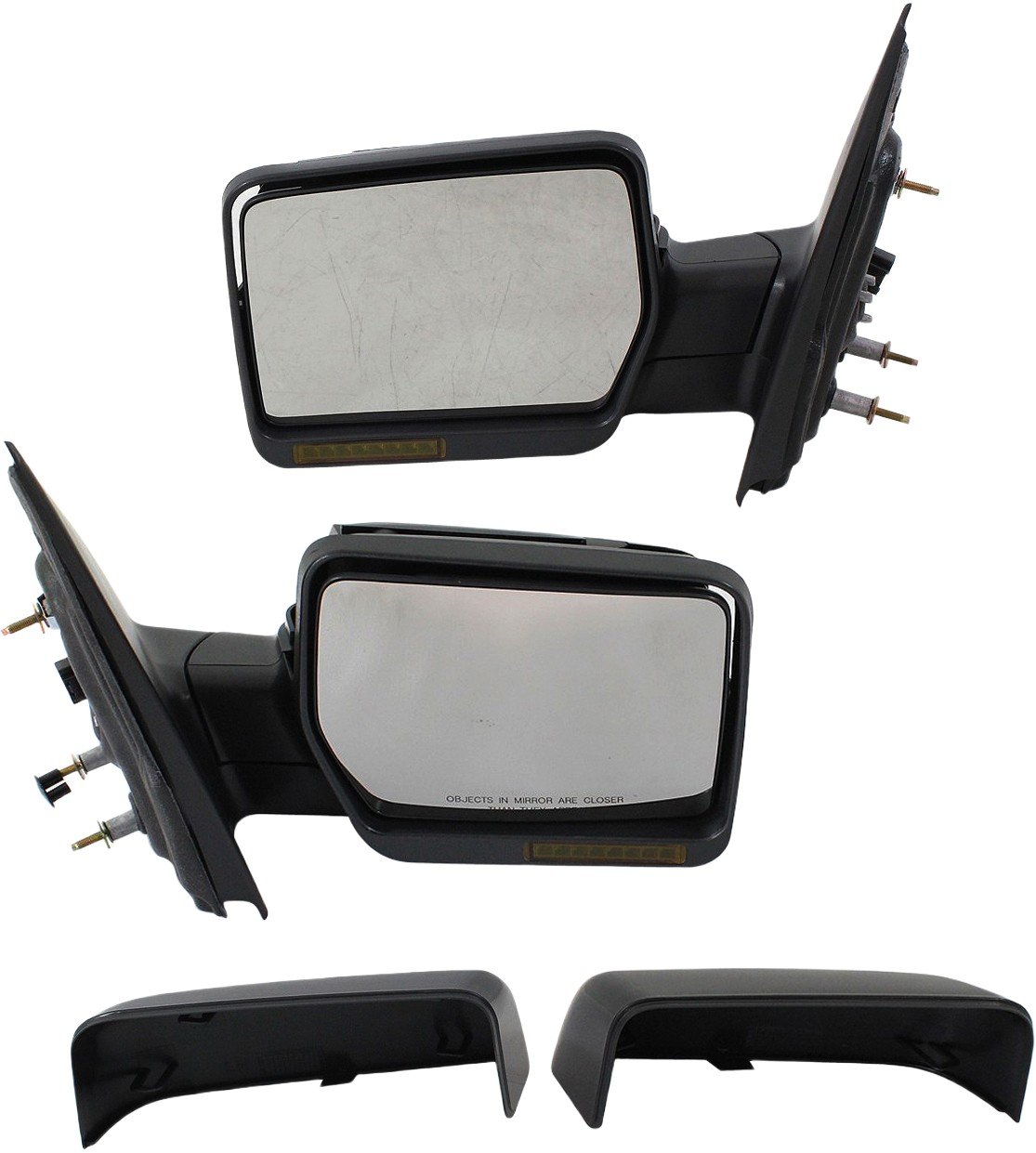 Mirror Pair/Set for 2007-2008 F-150: Right (Passenger) & Left (Driver) Non-Towing, Power, Manual Folding, Heated, Paintable w/ In-Housing Signal Light, w/o Auto Dimming, BSD, and Memory Replacement