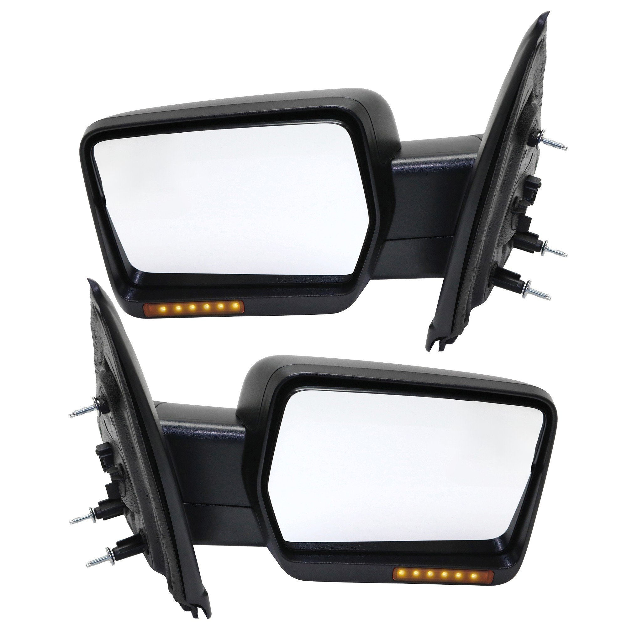 Pair/Set - Power Heated Manual Folding Mirrors for Ford F-150 2011-2014, Right (Passenger) and Left (Driver), without Memory and Puddle Light, with Signal Light, All Cab Types, Textured Black - Replacement