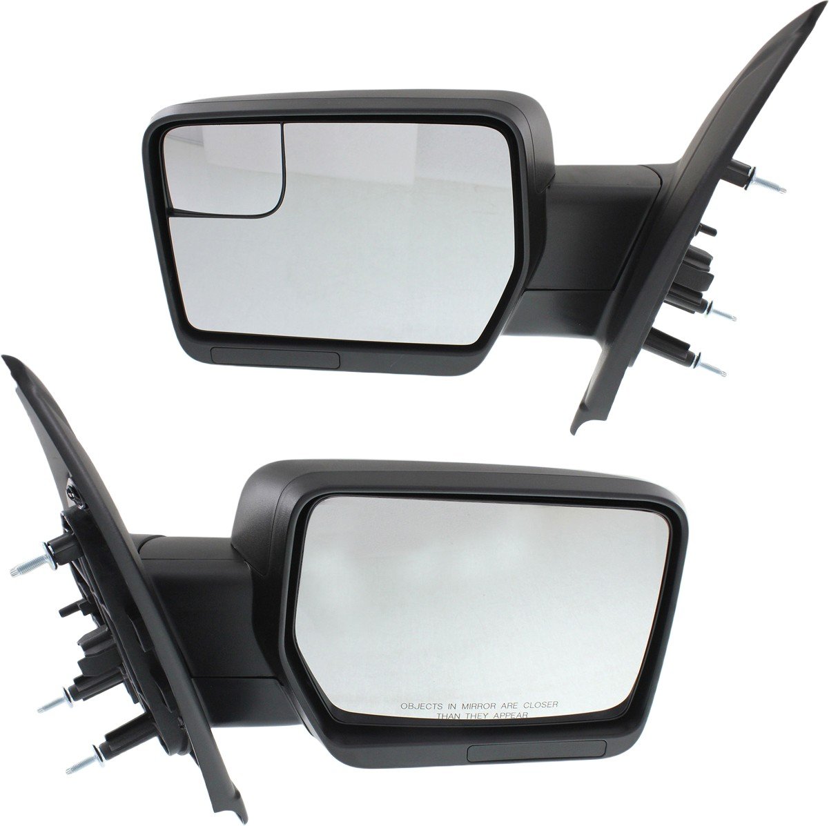 Manual Adjust, Manual Folding Mirror Pair/Set for Ford F-150 2011-2014, Right (Passenger) and Left (Driver), Non-Heated, Standard, Textured Black - Replacement