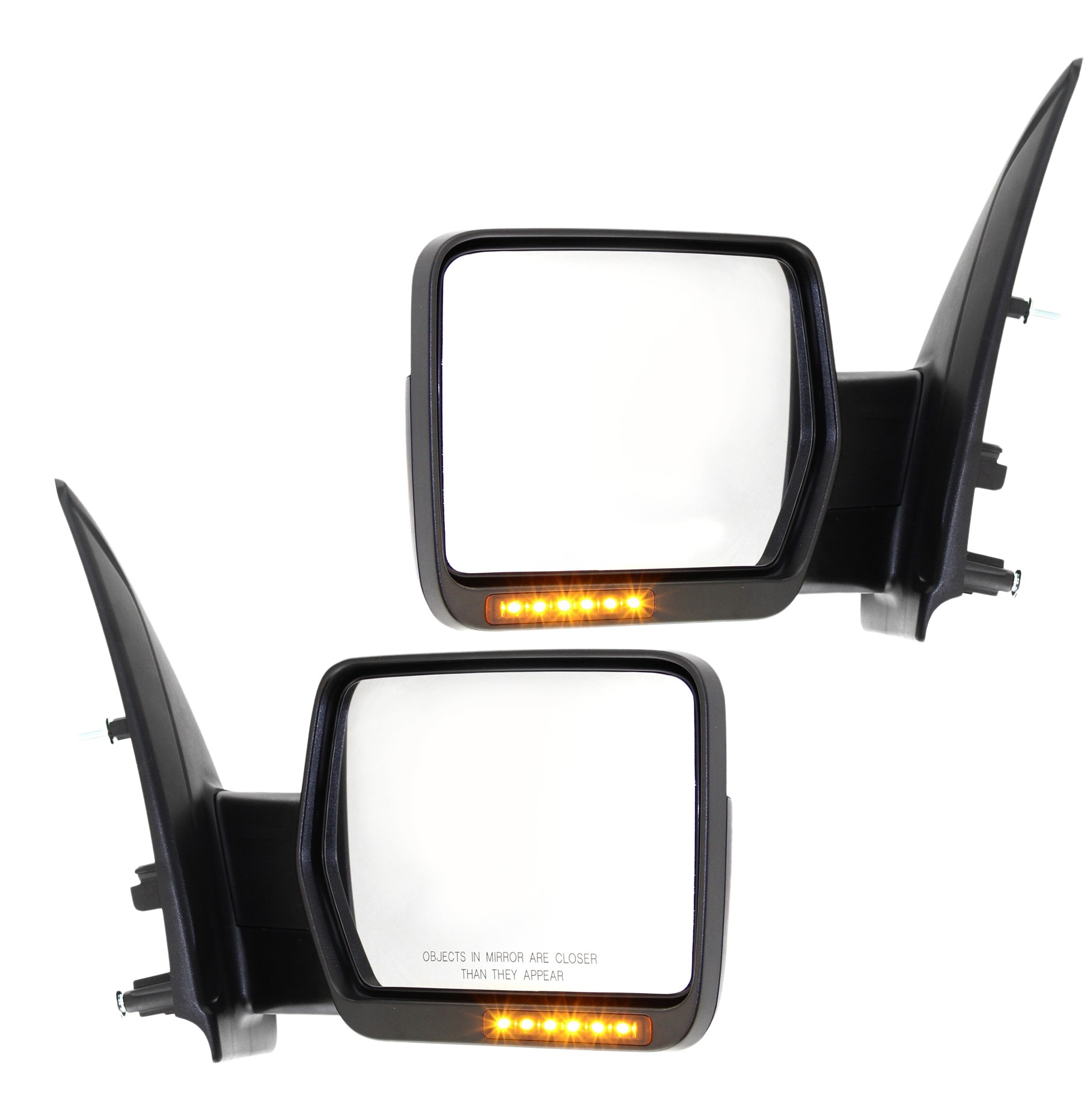 Mirror Pair/Set for 2009-2010 Ford F-150, Right (Passenger) and Left (Driver) Non-Towing, Power Operated, Power Folding, Heated, Chrome, with In-Housing Signal Light and Memory, without Auto Dimming and Blind Spot Detection, Replacement