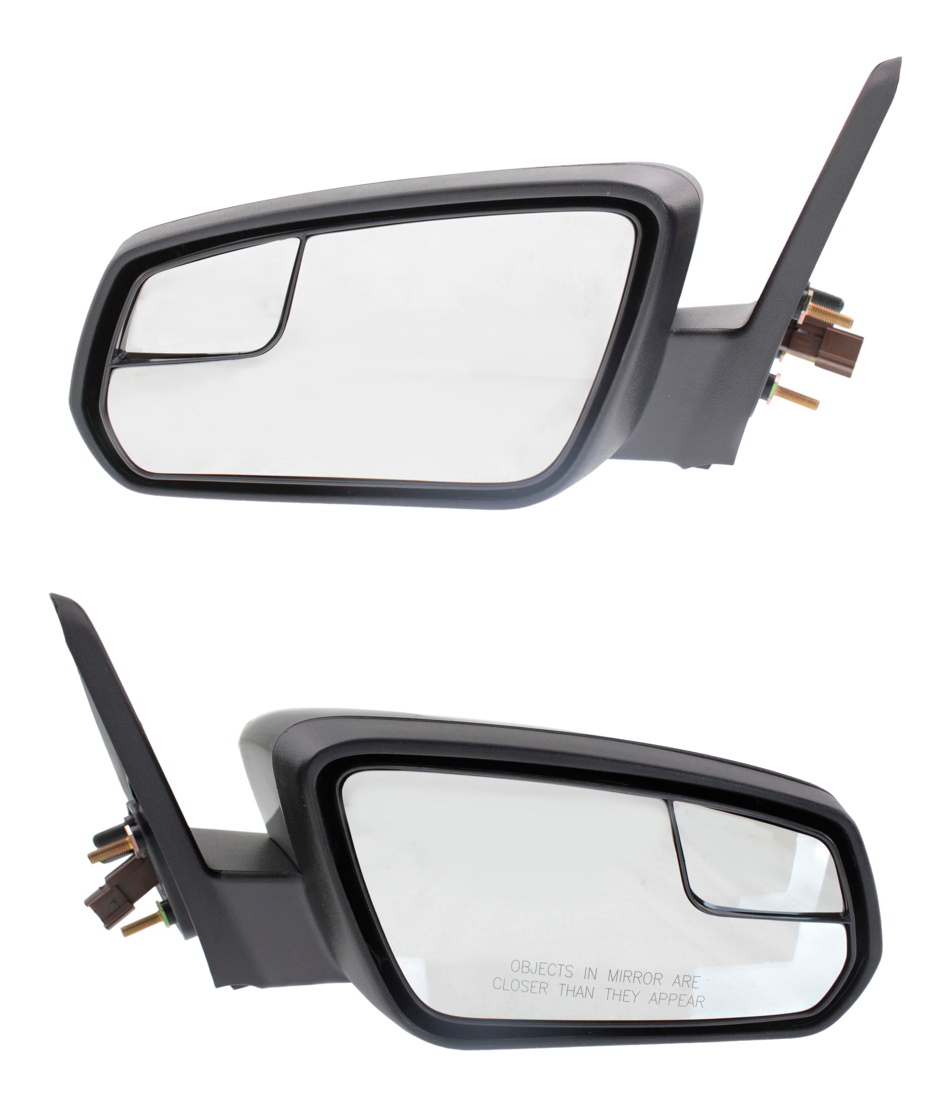 Mirror Pair/Set for Ford Mustang (2011-2012), Right (Passenger) and Left (Driver), Power Adjustment, Non-Folding, Non-Heated, Textured, Paintable, with 2 Caps and Blind Spot Glass, Replacement