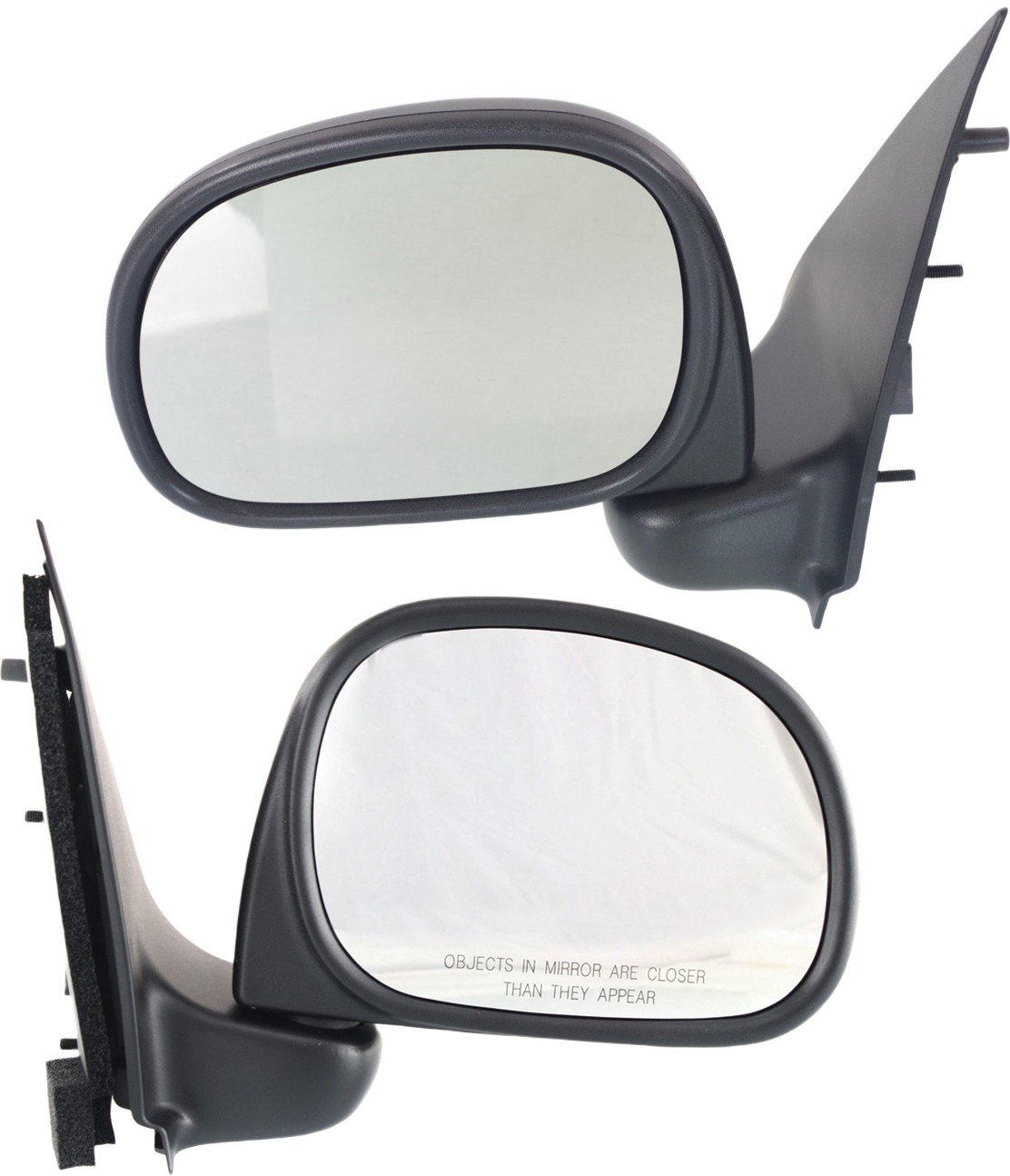 Mirror Pair/Set for Ford F-150 1997-2002, F-250 1997-1999, Right (Passenger) and Left (Driver), Non-Towing, Manual Adjust, Manual Folding, Non-Heated, Textured Paddle Style, To 2-11-02, All Cab Types, Replacement