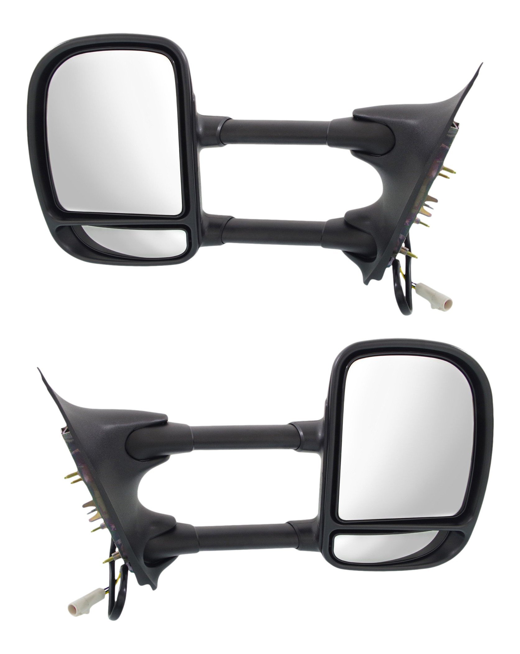 Towing Mirror Pair/Set for Ford F-Series Super Duty 1999-2007, Right (Passenger) and Left (Driver), Power Adjust, Manual Folding, Non-Heated, Textured, Single-Swing Type Replacement