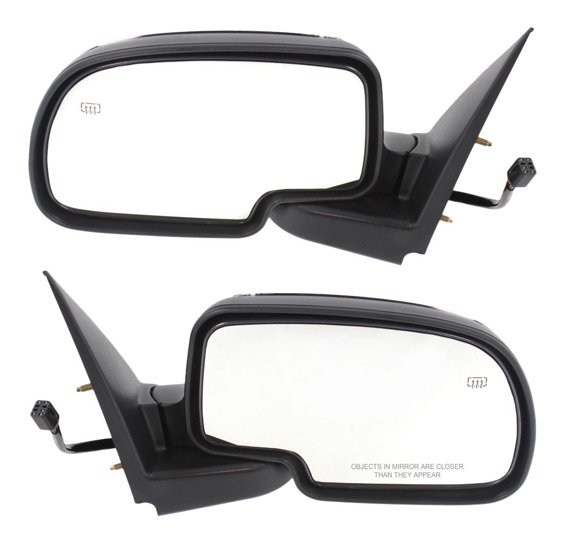 Chrome Mirror Pair/Set for Chevrolet Silverado/GMC Sierra 1999-2002, Right (Passenger) and Left (Driver), Non-Towing, Power-Adjustable, Manual Folding, Heated, Replacement