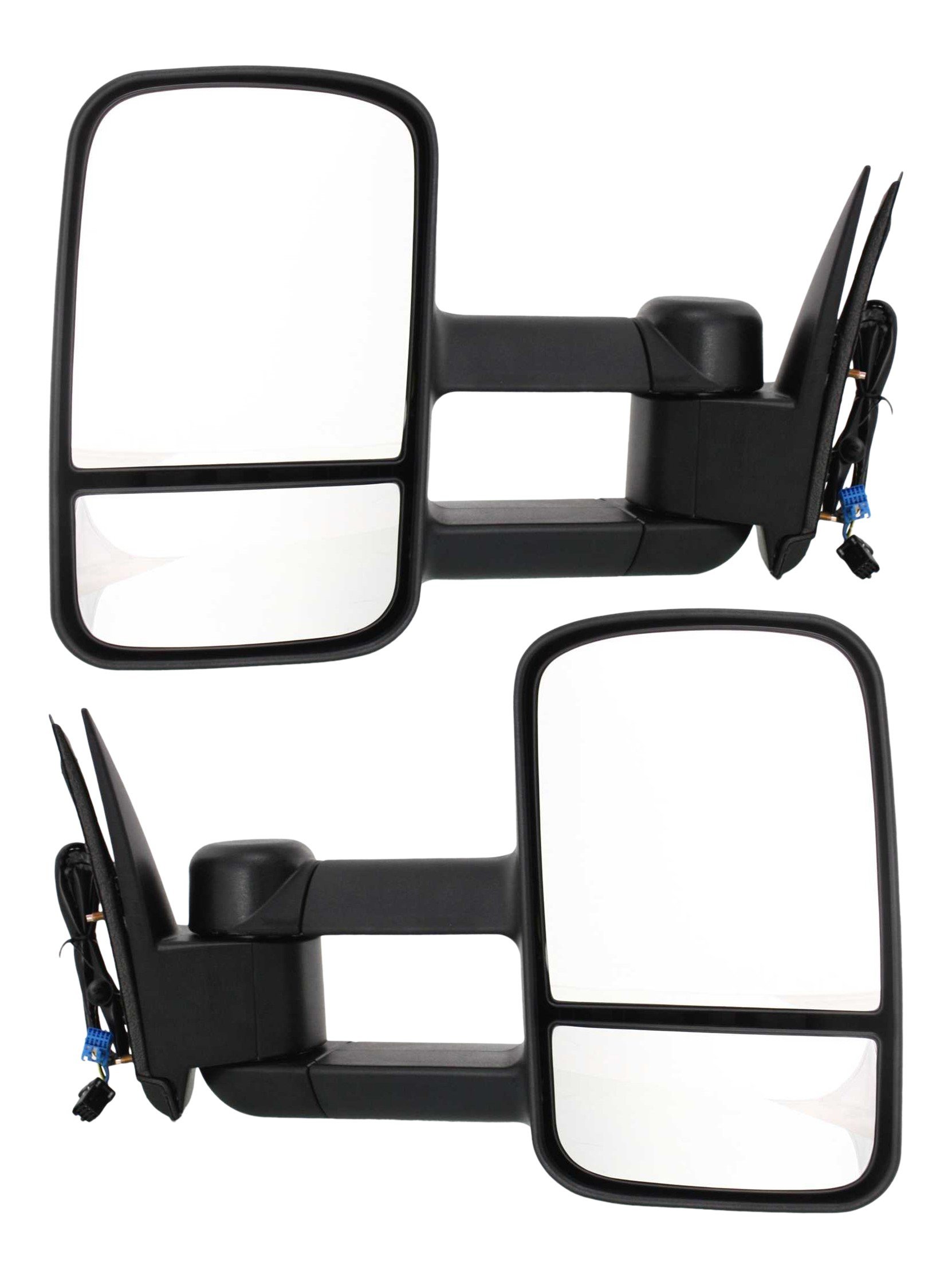 Towing Mirror Pair/Set for Chevrolet Silverado/GMC Sierra 2003-2006 and 2007 Classic, Right (Passenger) and Left (Driver), Power, Manual Folding, Heated, Textured, without Signal Light, Replacement