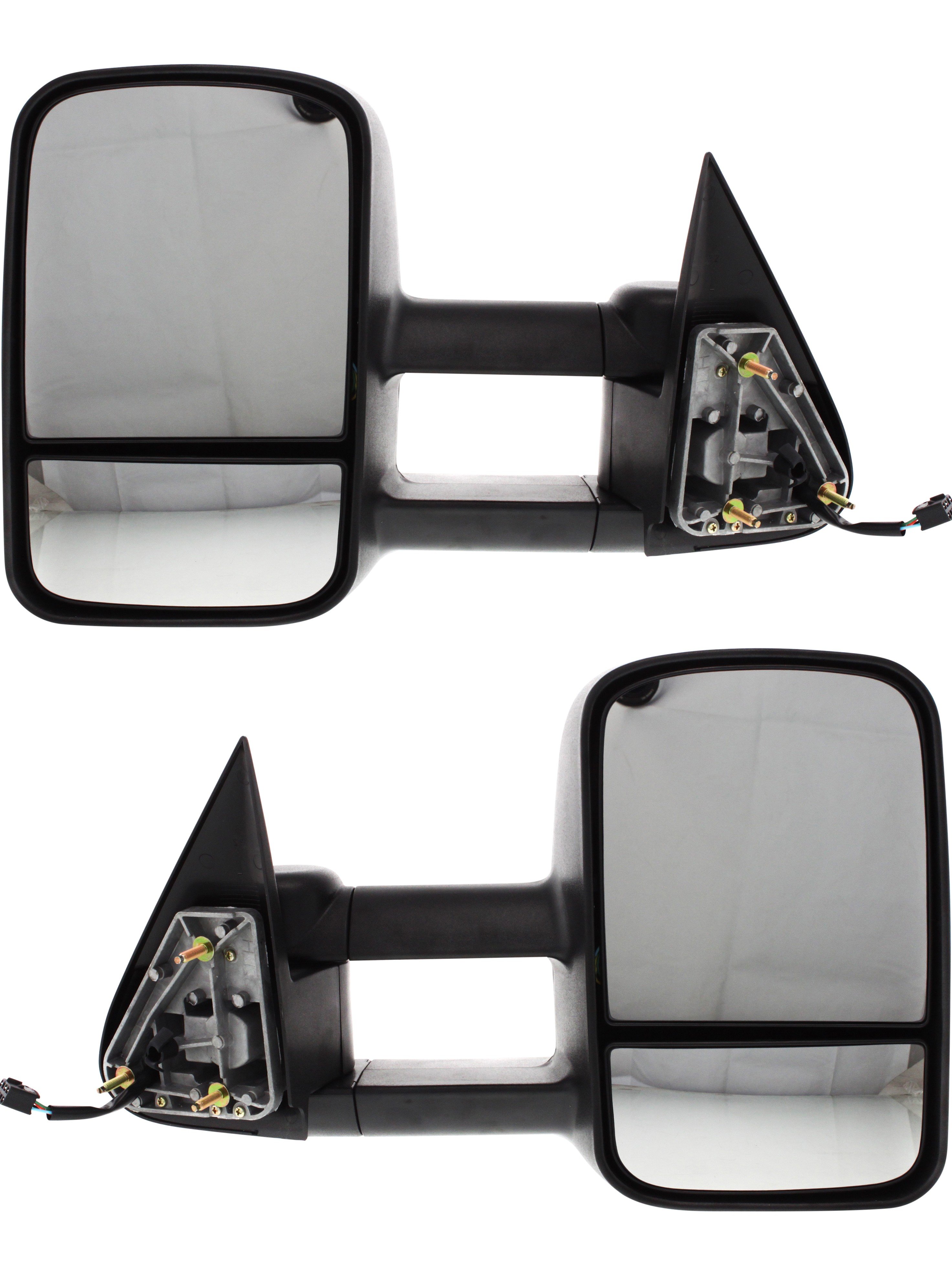 Towing Mirror Pair/Set for GMC Sierra and Chevrolet Silverado 1999-2007, Right (Passenger) and Left (Driver), Power, Heated, Manual Folding, Textured, without Signal Light, Replacement