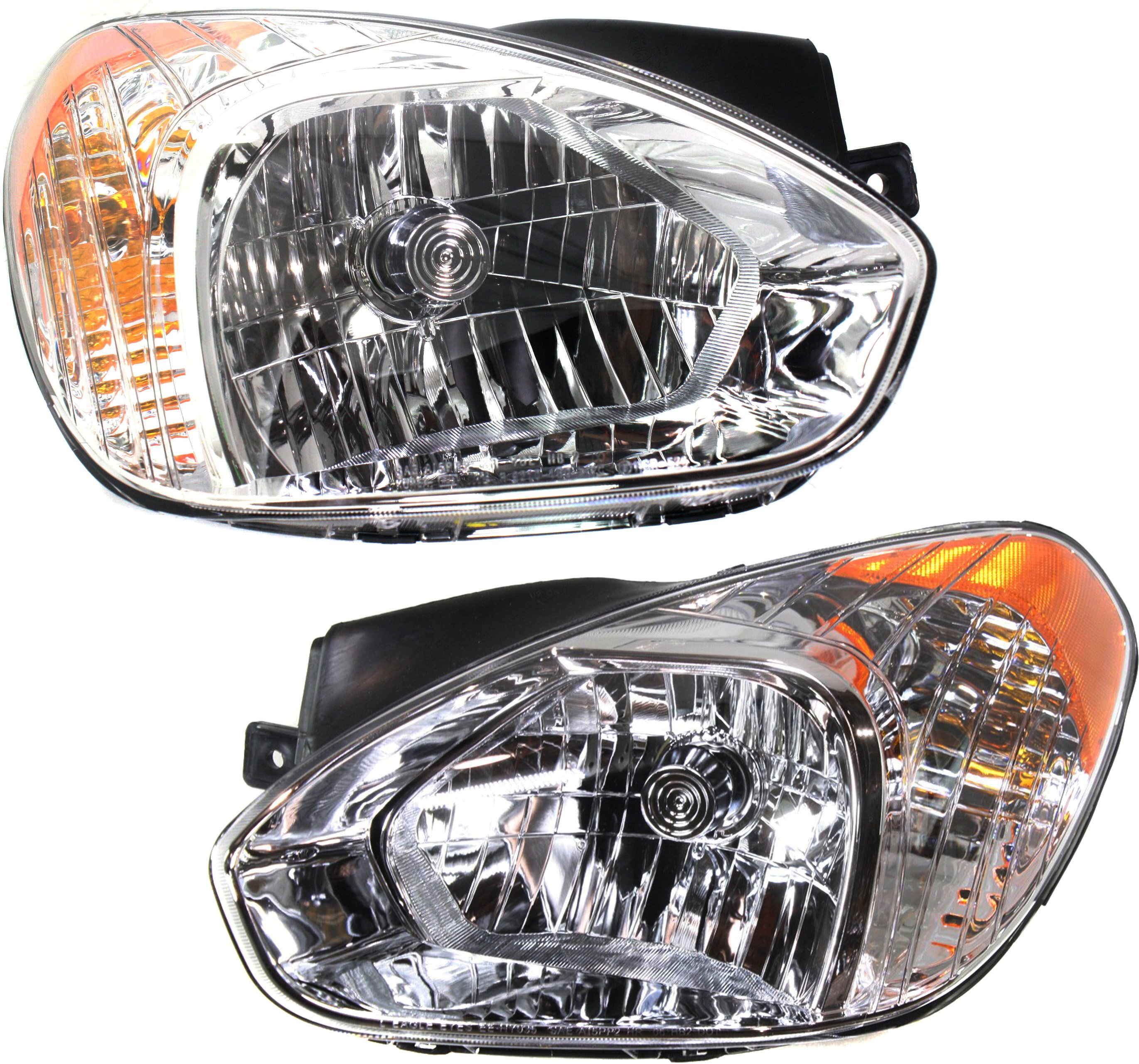 Headlight Assembly Pair/Set for Hyundai Accent 2007-2011, Hatchback/Sedan, Right (Passenger) and Left (Driver), Halogen Replacement