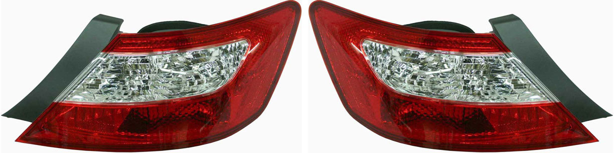 Tail Light Pair/Set for Honda Civic Coupe 2009-2011, Right (Passenger) and Left (Driver), Lens and Housing, Replacement