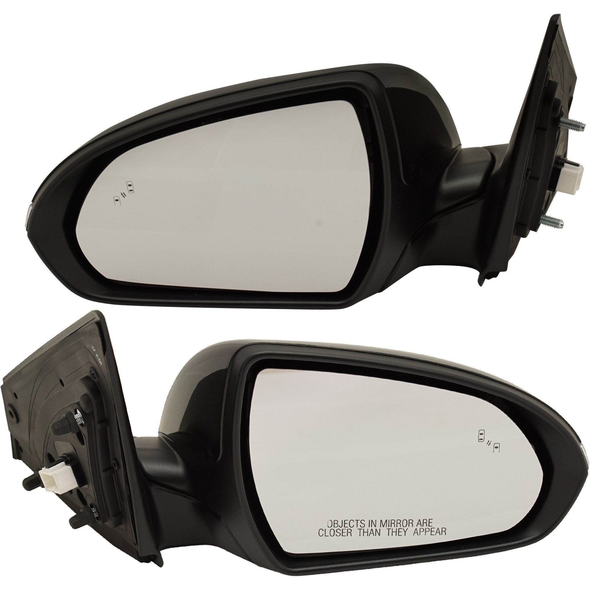 Mirror Pair/Set for 2017-2018 Hyundai Elantra, Right (Passenger) & Left (Driver), Power Operated, Manual Folding, Heated, Paintable, with Blind Spot Detection in Glass & In-housing Signal Light, without Auto Dimming and Memory, Replacement