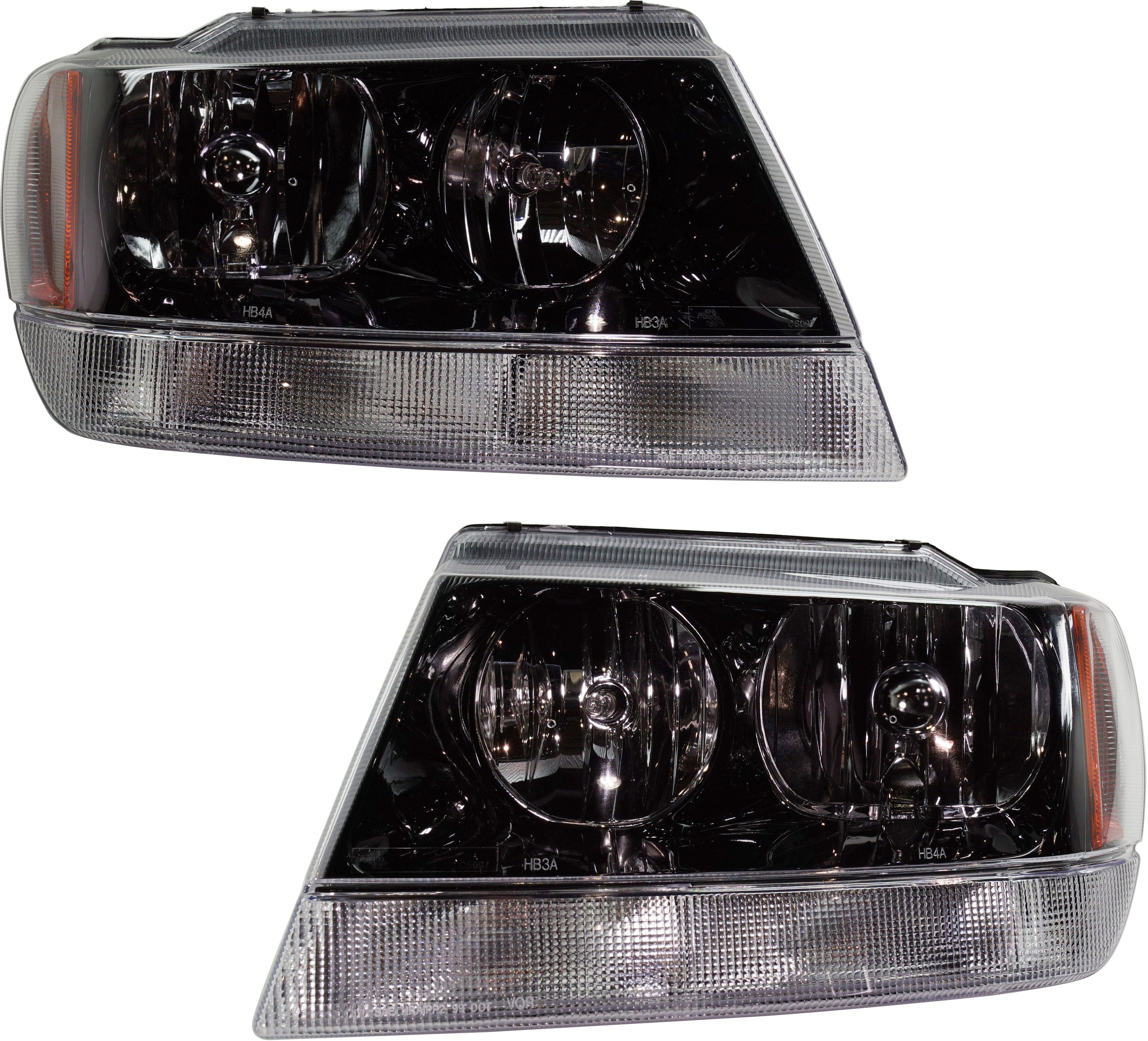 Headlight Assembly for 2002-2004 Jeep Grand Cherokee, Right (Passenger) and Left (Driver), Halogen, Black Interior, without Wiring Harness, Suitable for Laredo/Sport Models, Made from 01-15-2002, Replacement