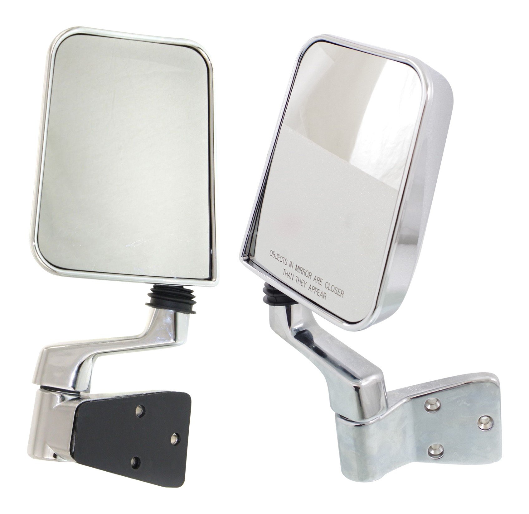 Manual Adjust Mirror Pair/Set for Jeep Wrangler 1987-2002, Right (Passenger) and Left (Driver), Manual Folding, Non-Heated, Chrome Finish, Metal Housing, Solid Arm, Replacement