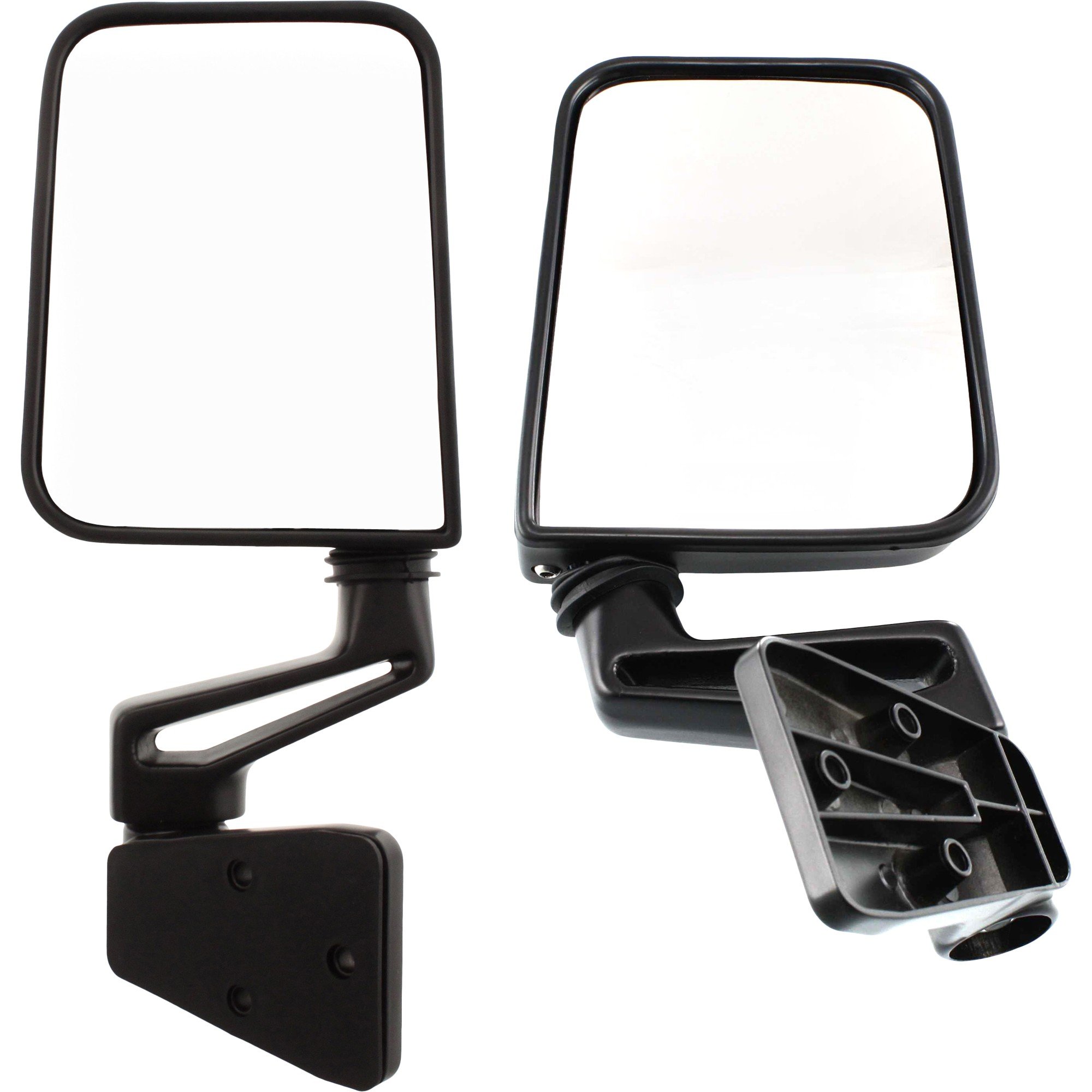 Mirror Pair/Set for Jeep Wrangler 1987-2002, Right (Passenger) and Left (Driver), Manual Adjust and Folding, Non-Heated, Paintable Metal Housing with Hollow Arm, Replacement